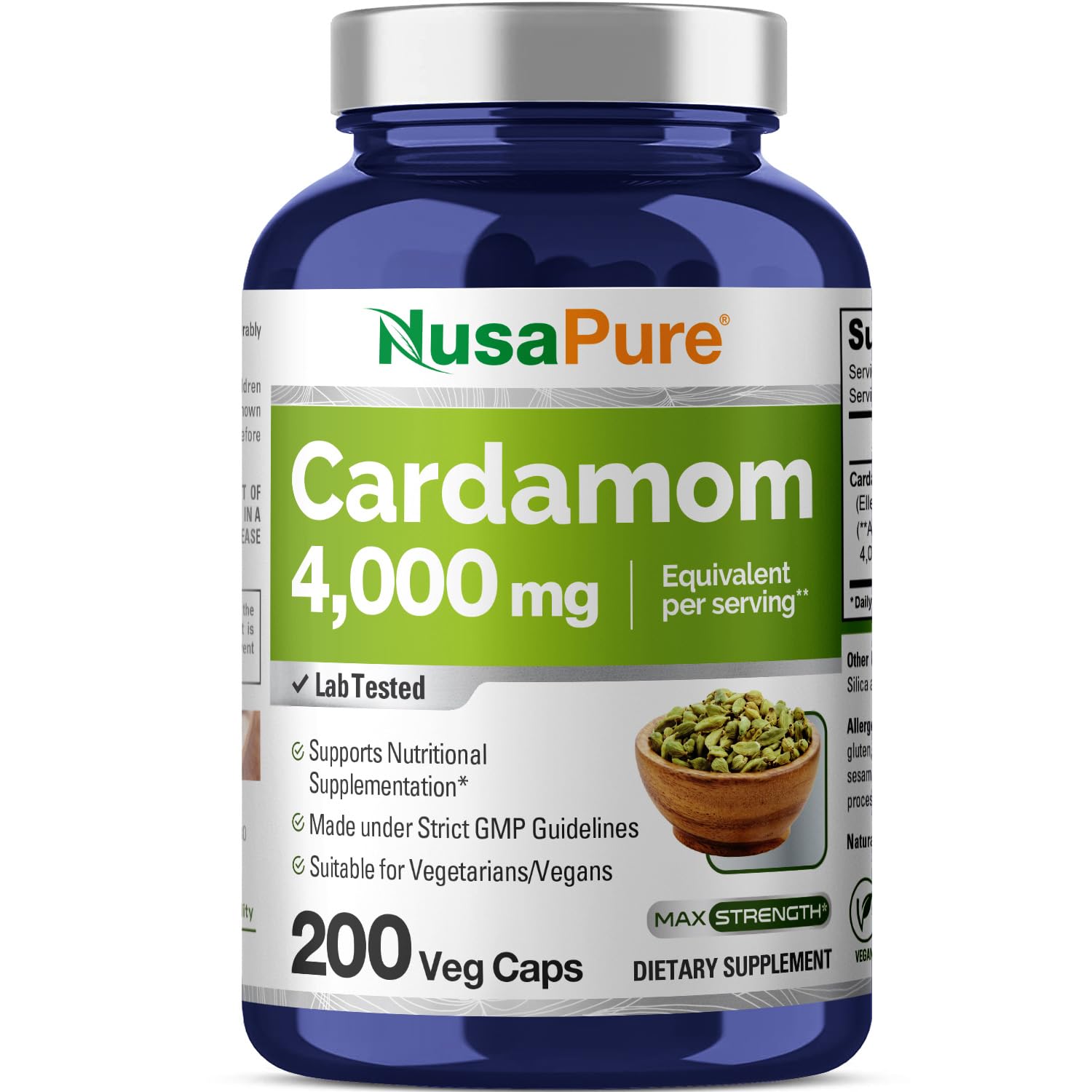 Foto 2 pulgar | Suplemento De Extracto De Cardamomo Nusapure 4000 Mg 200 Cápsulas - Venta Internacional.