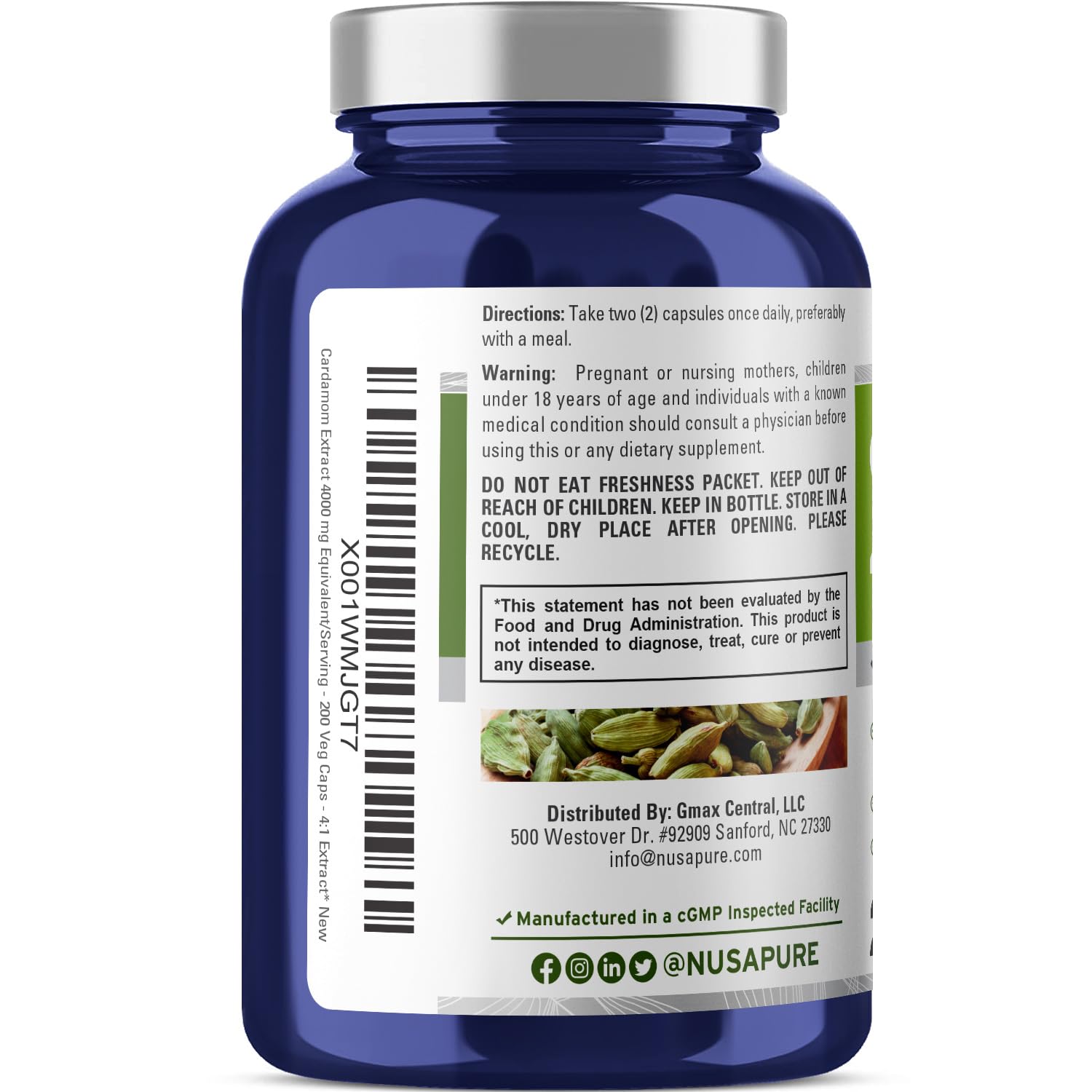 Foto 4 pulgar | Suplemento De Extracto De Cardamomo Nusapure 4000 Mg 200 Cápsulas - Venta Internacional.