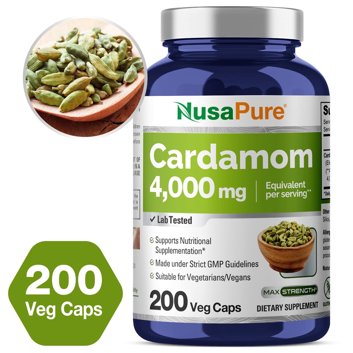 Foto 5 pulgar | Suplemento De Extracto De Cardamomo Nusapure 4000 Mg 200 Cápsulas - Venta Internacional.