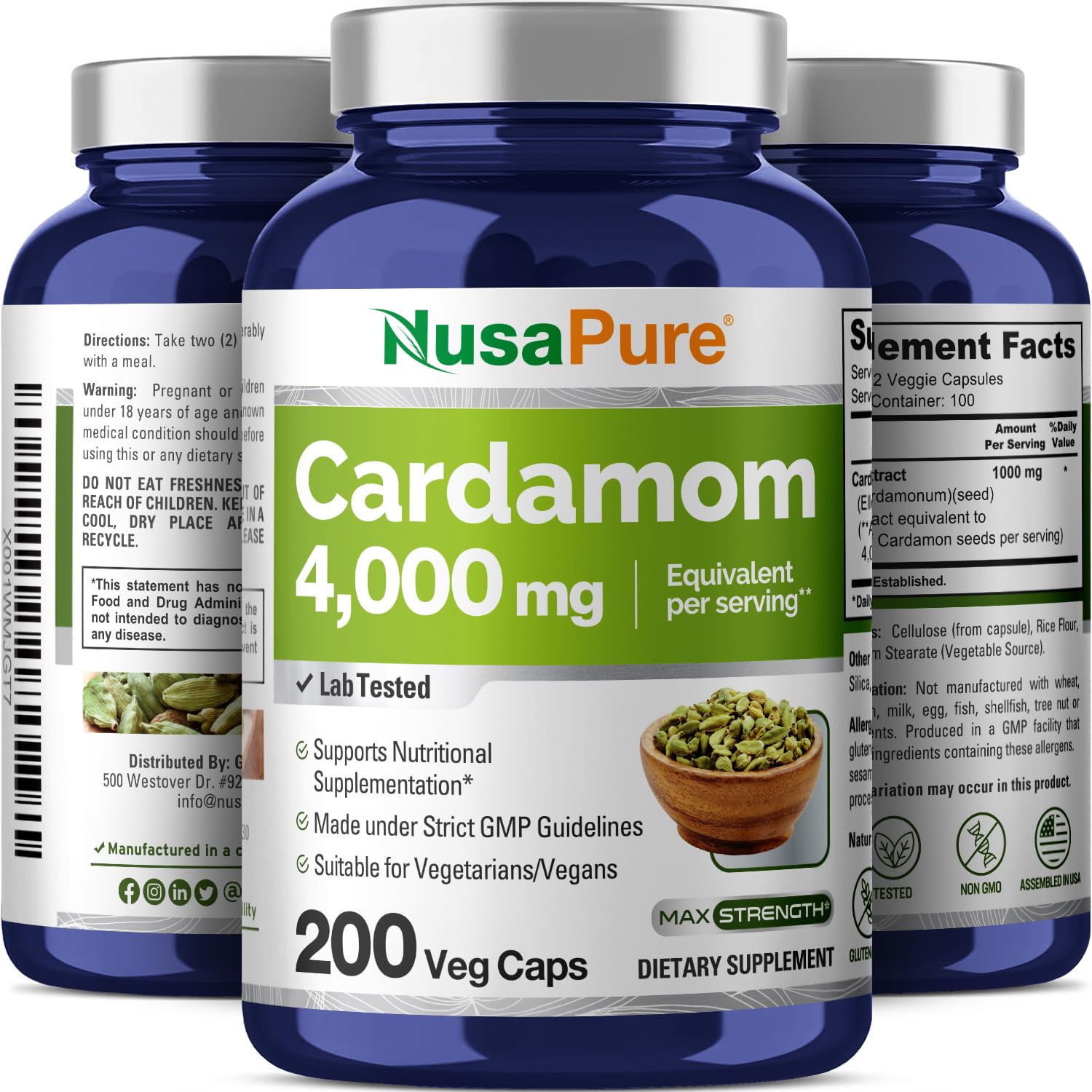 Foto 6 pulgar | Suplemento De Extracto De Cardamomo Nusapure 4000 Mg 200 Cápsulas - Venta Internacional.
