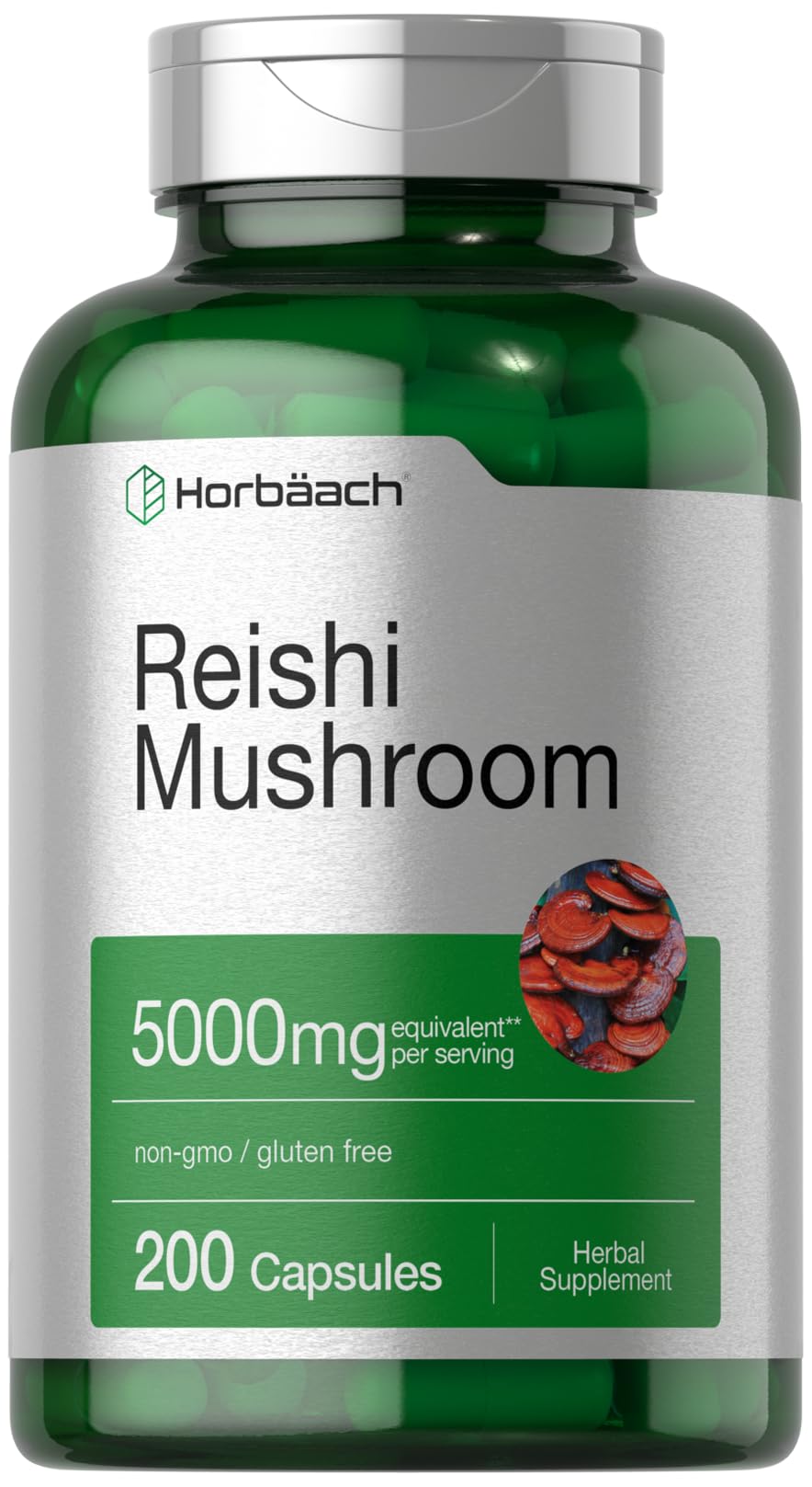 Suplemento Horbaach, Cápsulas De Hongos Reishi, 5000 Mg, 200 Unidades - Venta Internacional.