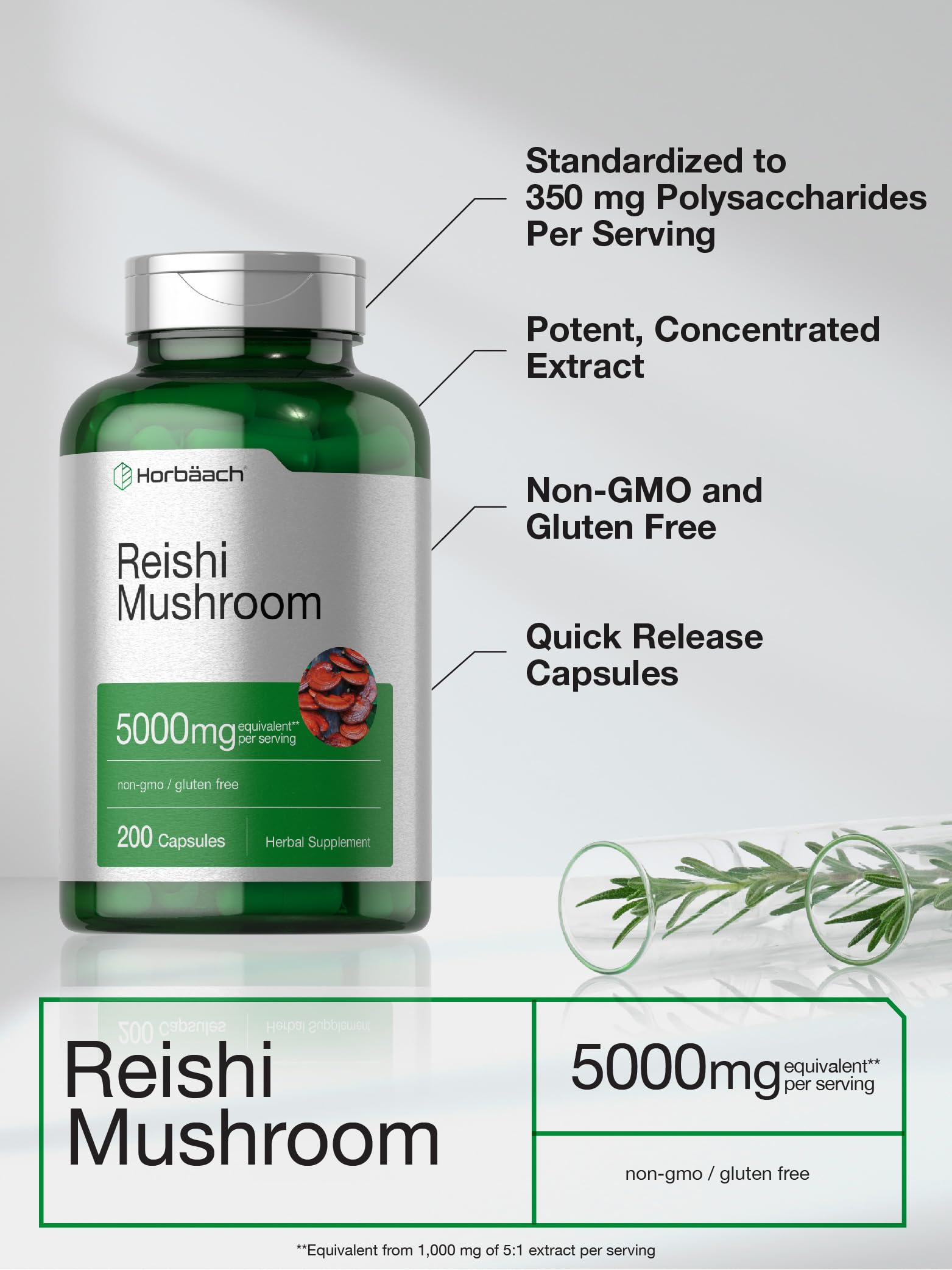 Foto 5 pulgar | Suplemento Horbaach, Cápsulas De Hongos Reishi, 5000 Mg, 200 Unidades - Venta Internacional.
