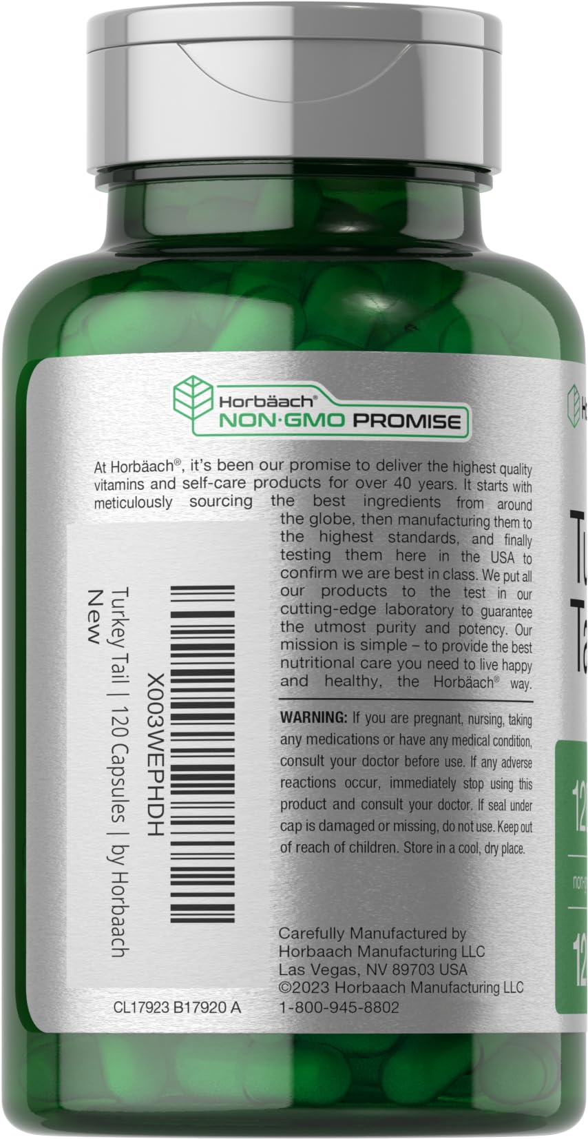 Foto 4 pulgar | Suplemento Horbaach, Cola De Pavo, Hongos, 1200 Mg, 120 Cápsulas - Venta Internacional.