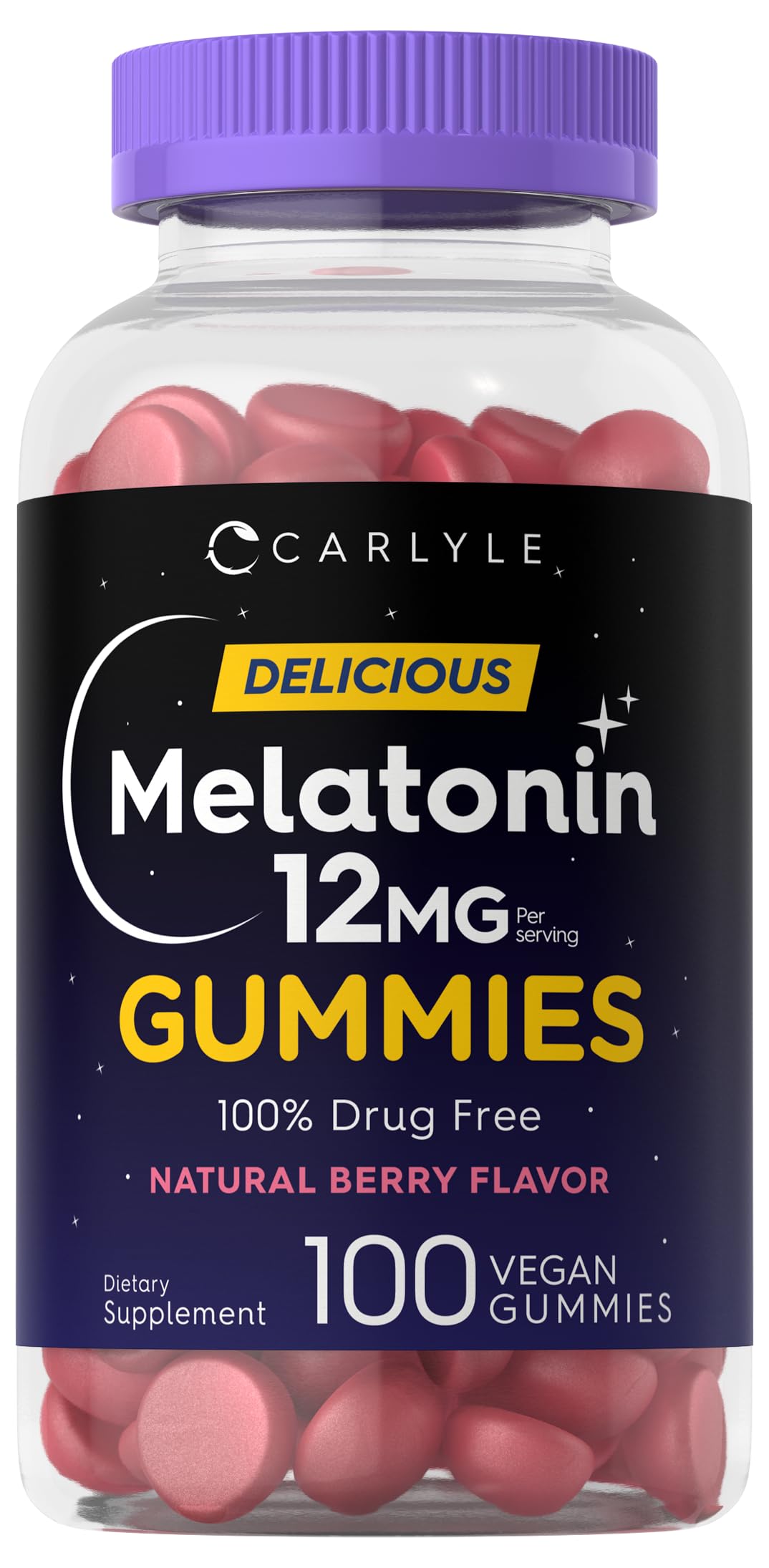Foto 2 pulgar | Gomitas De Melatonina Carlyle, 12 Mg, 100 Unidades, Veganas, Sin Ogm - Venta Internacional.