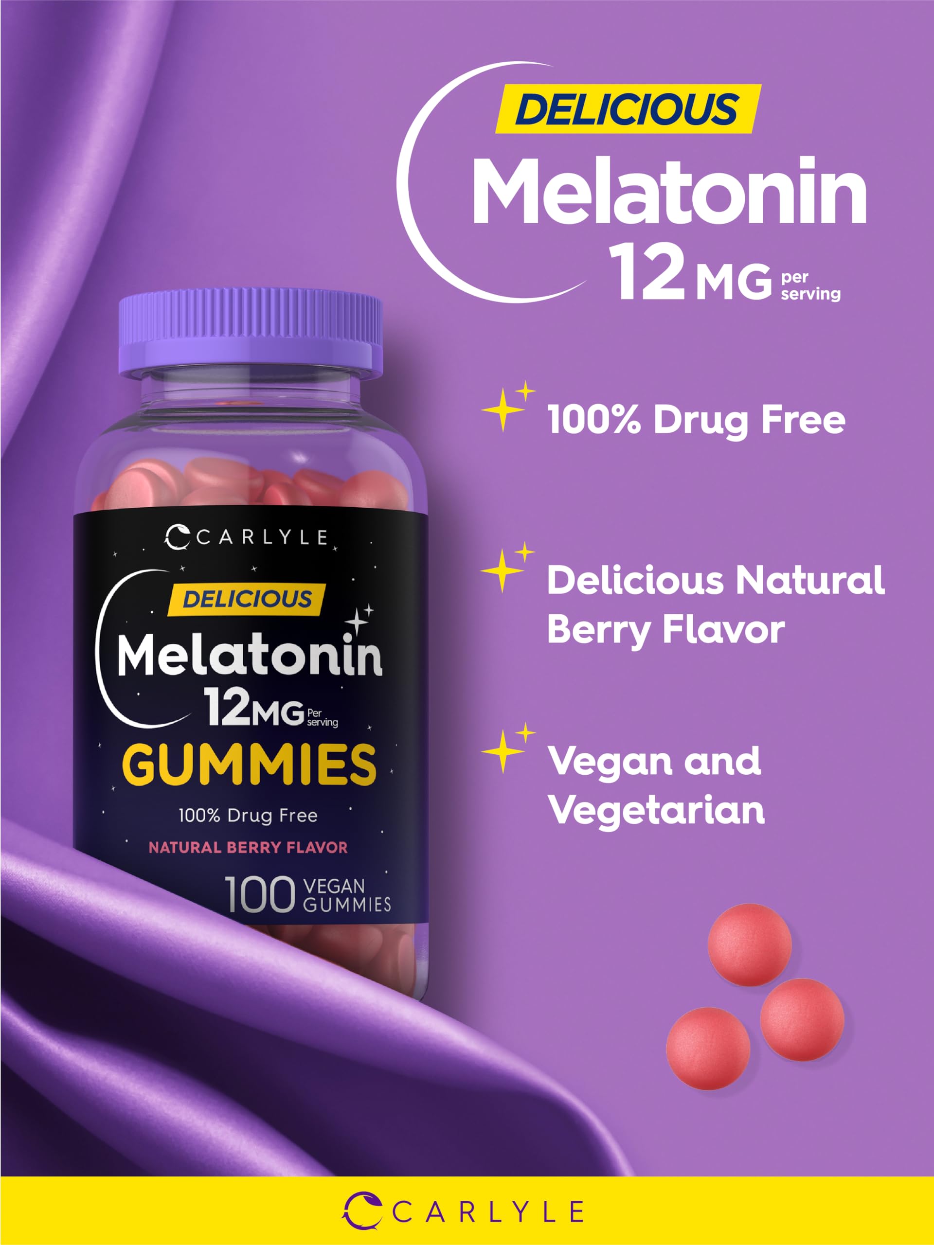 Foto 5 pulgar | Gomitas De Melatonina Carlyle, 12 Mg, 100 Unidades, Veganas, Sin Ogm - Venta Internacional.