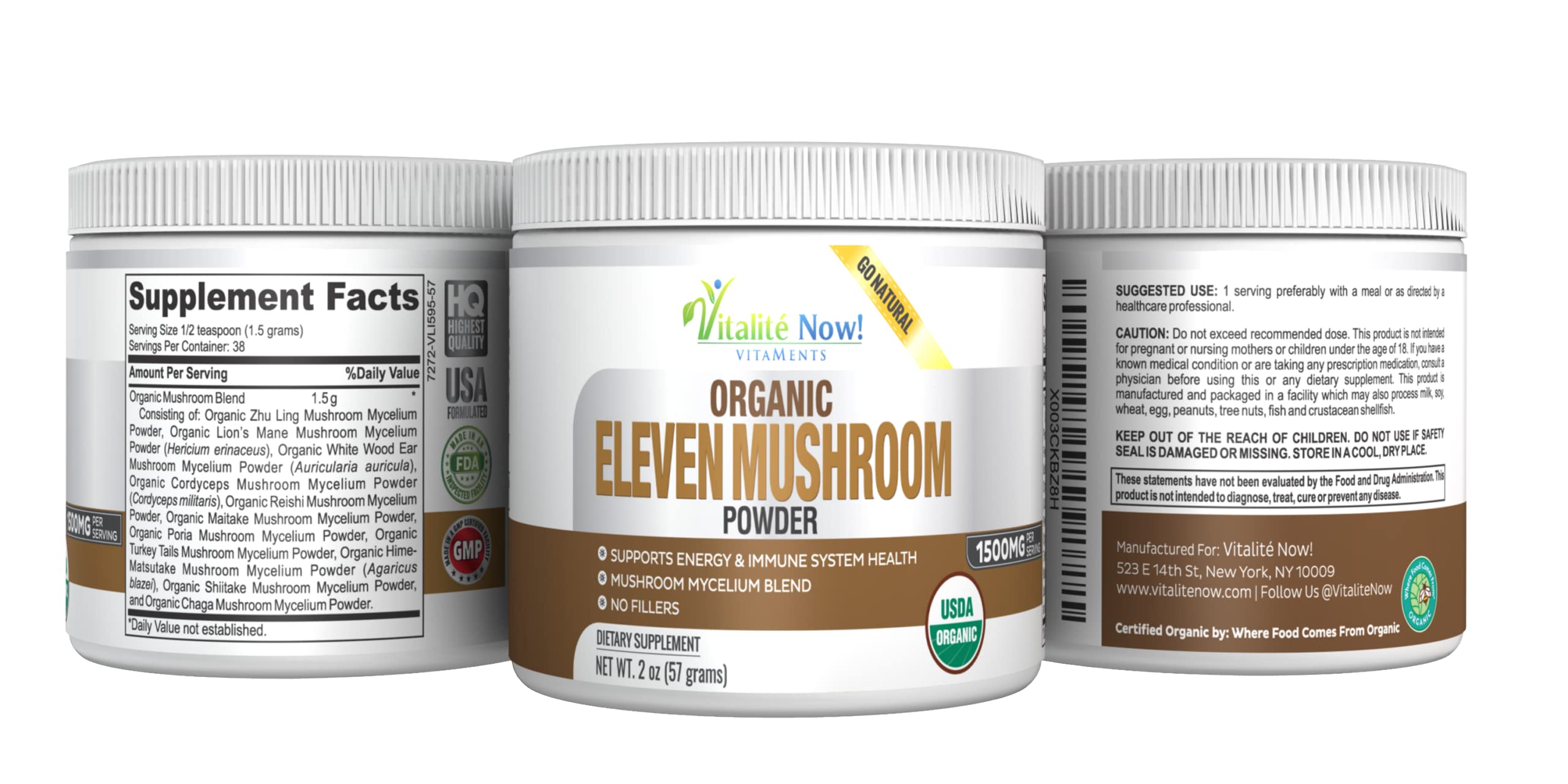 Foto 3 pulgar | ¡mushroom Powder Vitalité Now! 11 Hongos Orgánicos (usda) - Venta Internacional.
