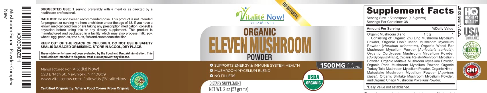 Foto 7 pulgar | ¡mushroom Powder Vitalité Now! 11 Hongos Orgánicos (usda) - Venta Internacional.