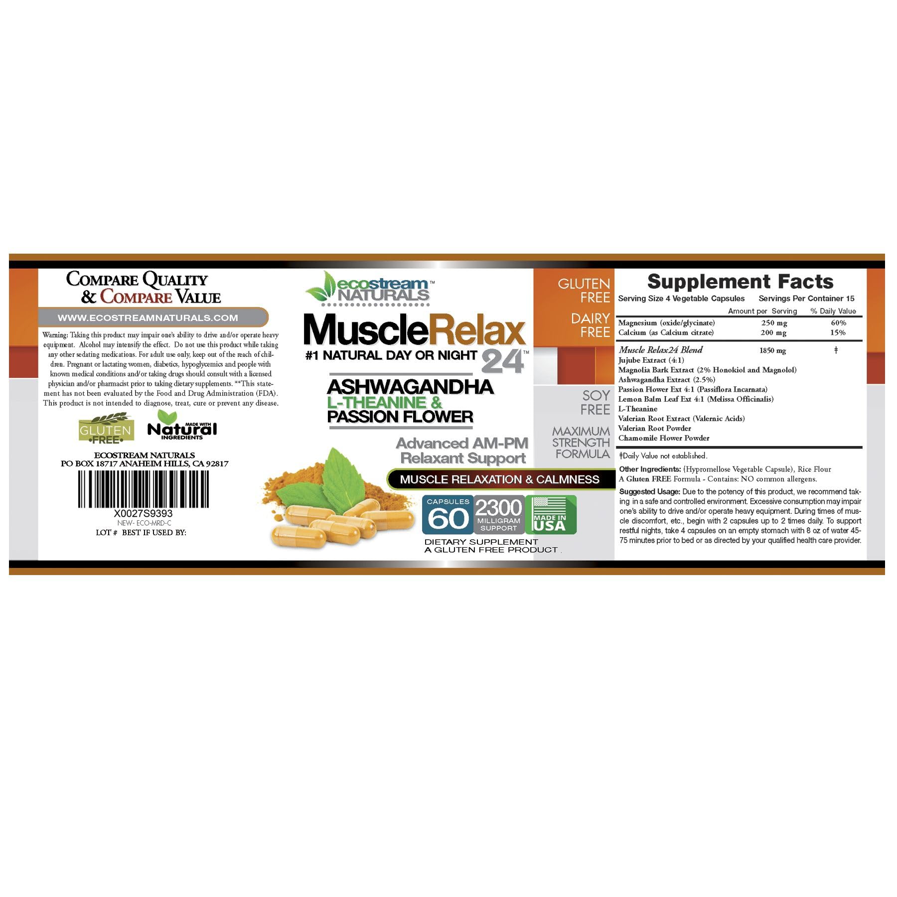 Foto 3 pulgar | Suplemento Relajante Muscular Ecostream Naturals 24/7, 2.300 Mg - Venta Internacional.