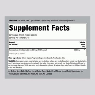 Foto 2 | Suplemento Piping Rock Noni En Cápsulas De 3000 Mg, 240 Unidades - Venta Internacional.