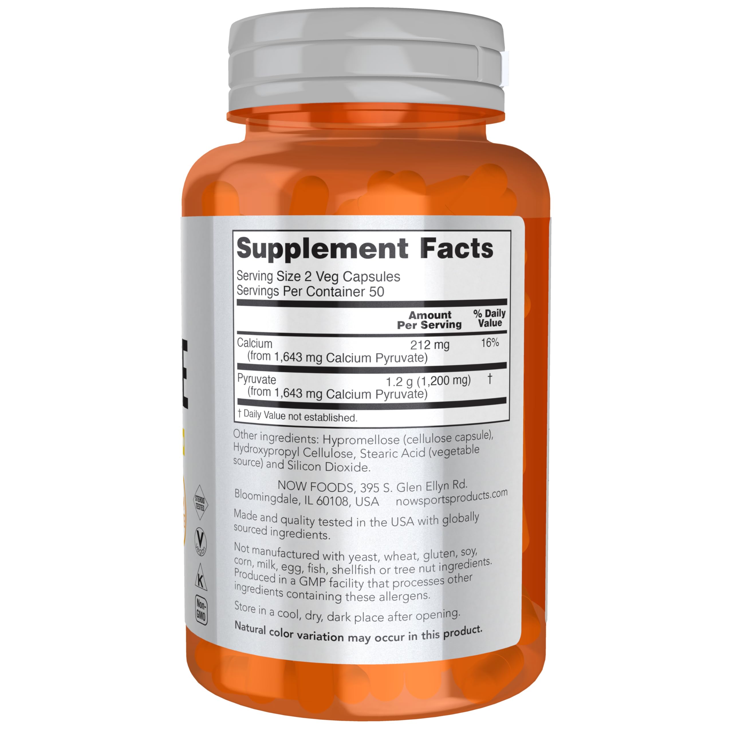 Foto 3 pulgar | Suplemento Now Foods Sports Nutrition, Piruvato, 600 Mg, 100 Cápsulas - Venta Internacional.