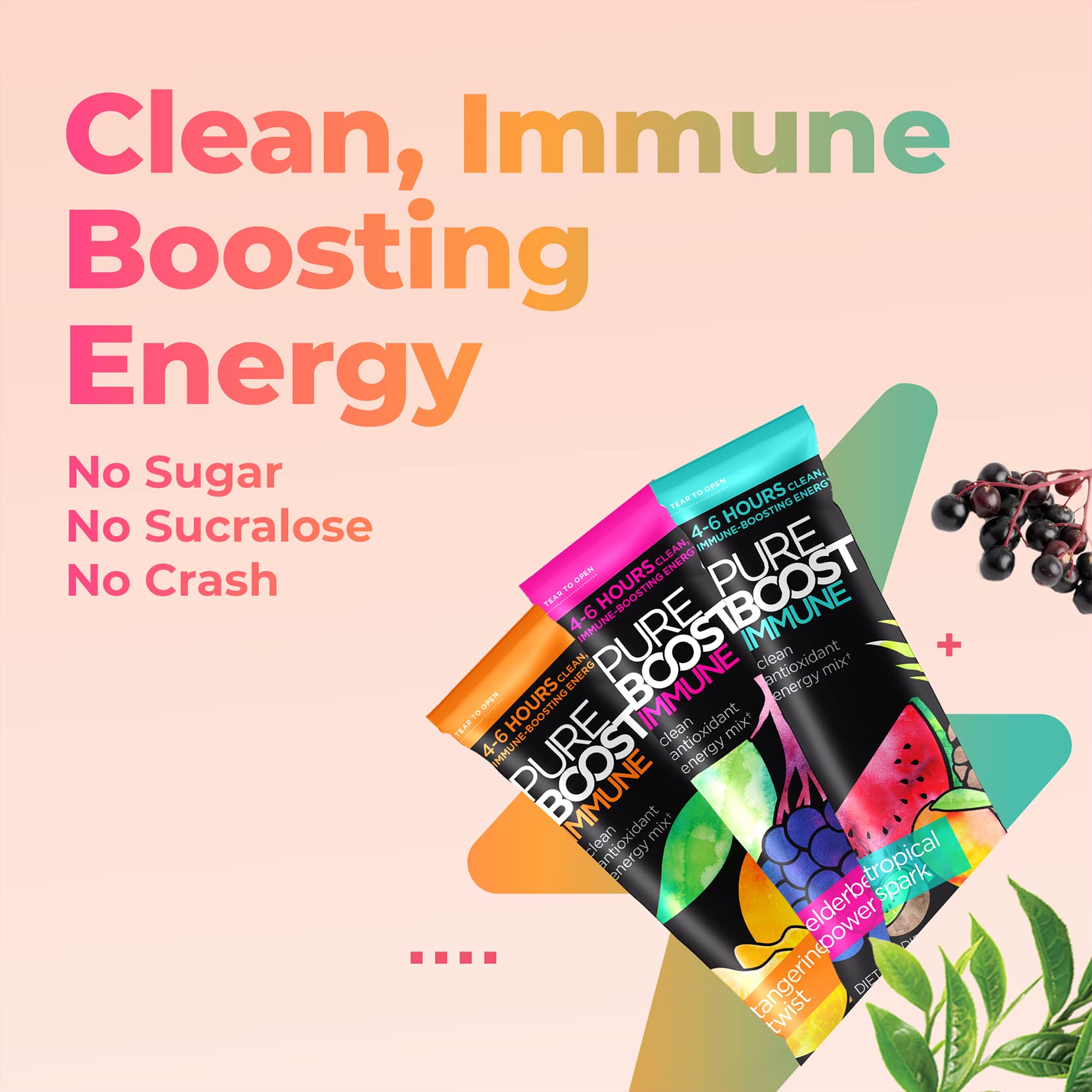 Foto 3 pulgar | Mezcla De Bebidas Energéticas Pureboost Immune Con Saúco, 30 Unidades - Venta Internacional.