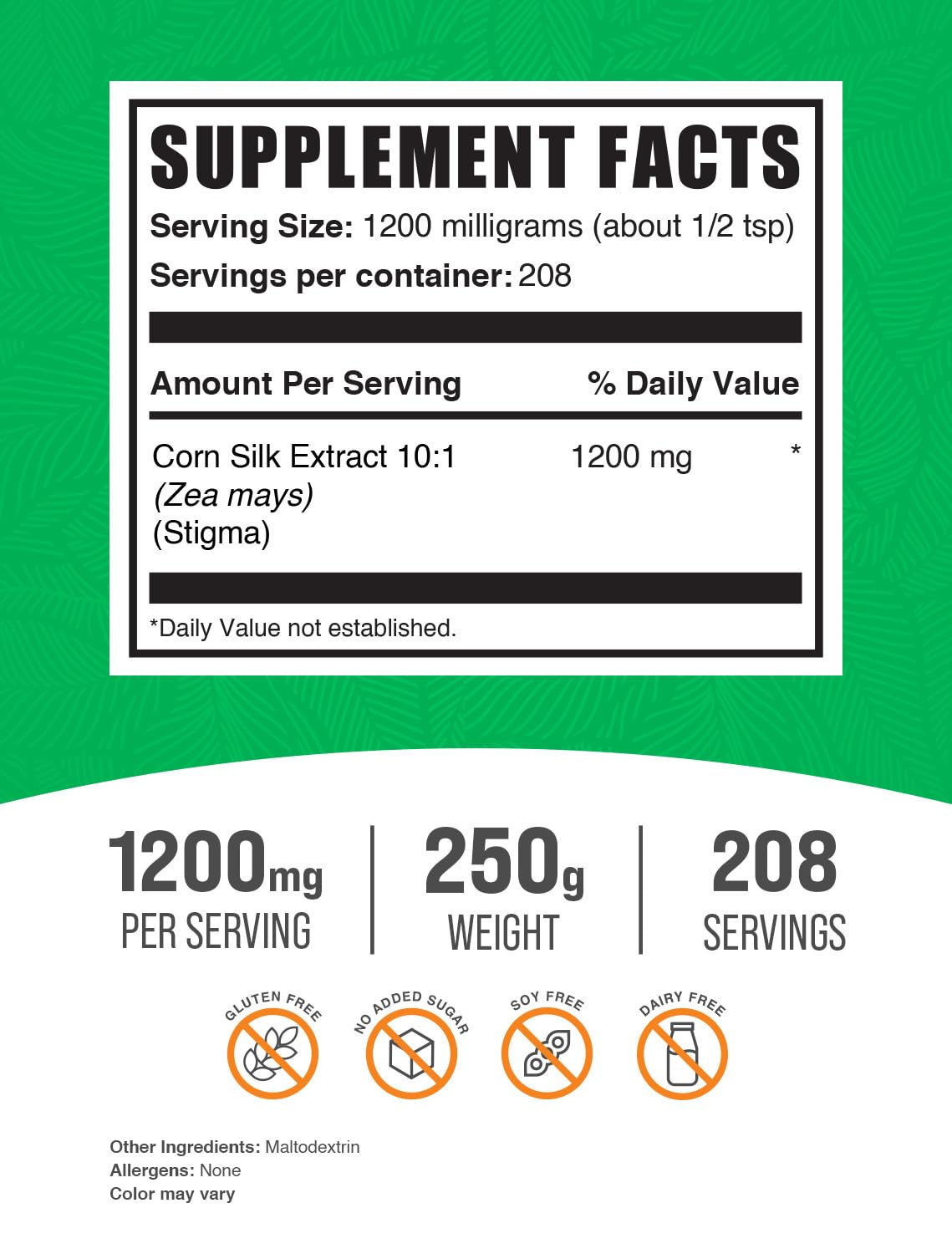 Foto 3 pulgar | Suplemento Bulksupplements.com Extracto De Seda De Maíz 250 G - Venta Internacional.