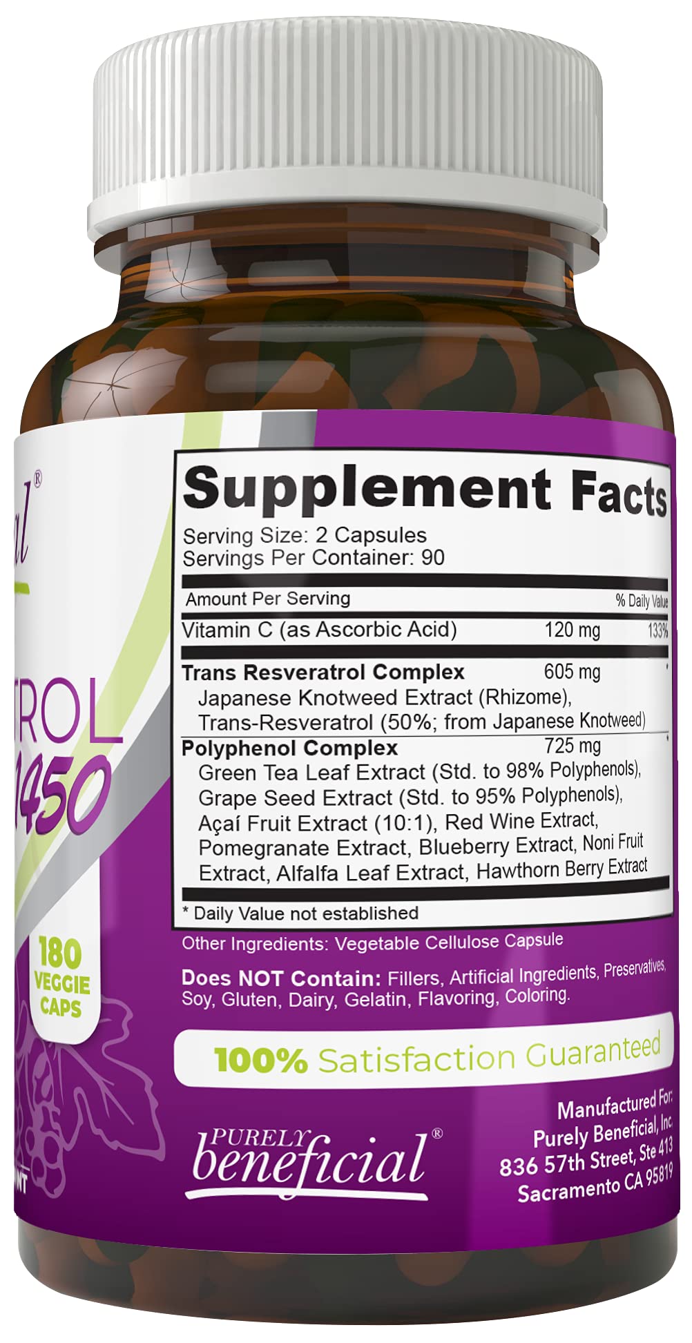 Foto 3 pulgar | Complemente El Suministro De 90 Días De Resveratrol 1450, Puramente Beneficioso - Venta Internacional.