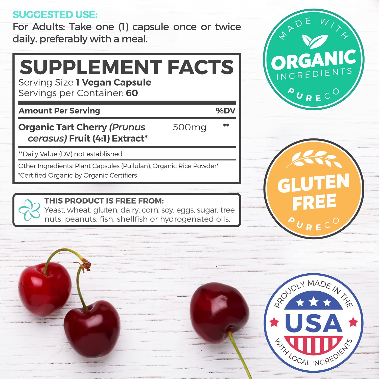 Foto 3 pulgar | Suplemento Pure Co Organic Tarta Cereza 2000 Mg 60 Cápsulas - Venta Internacional.