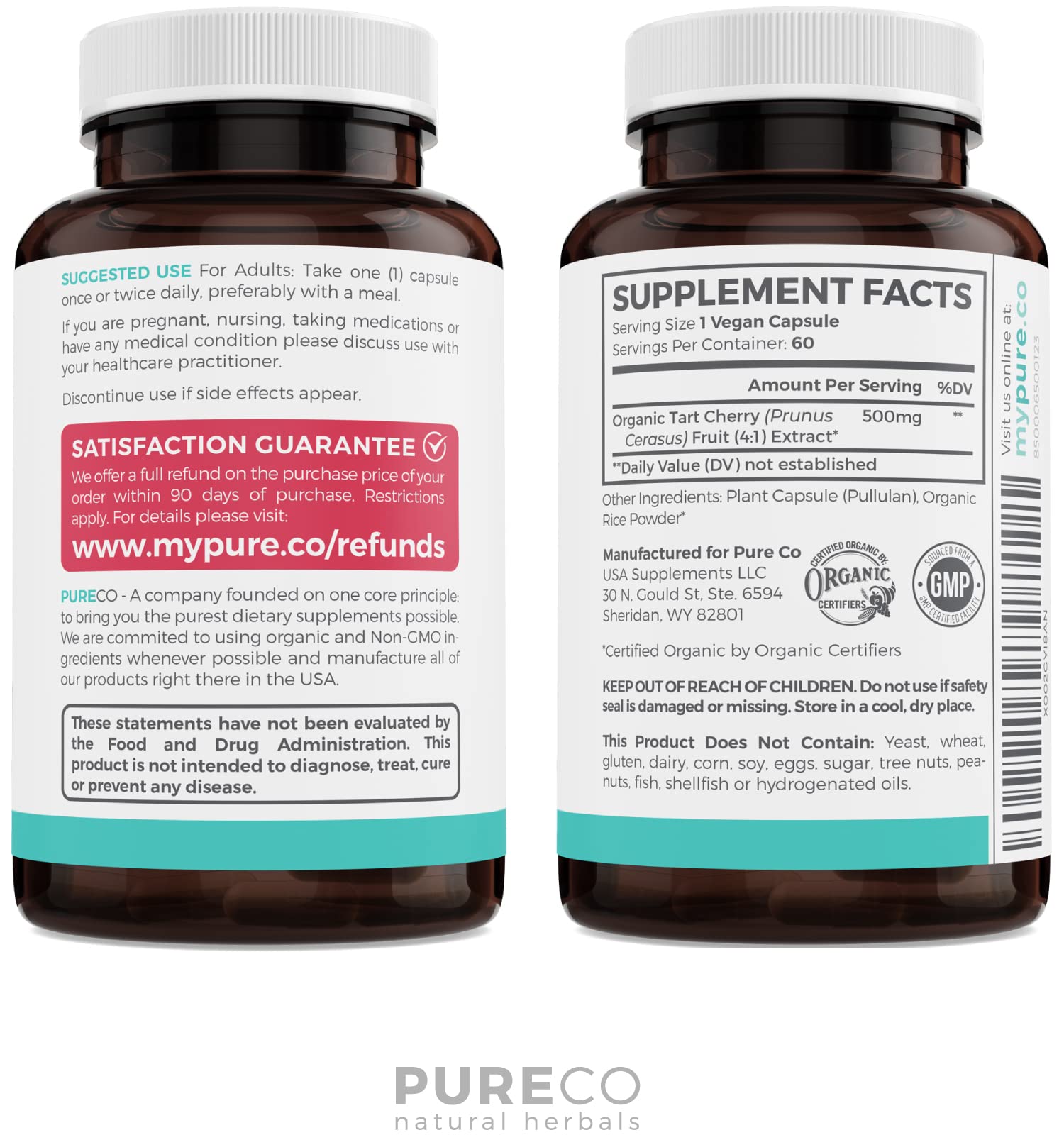 Foto 7 pulgar | Suplemento Pure Co Organic Tarta Cereza 2000 Mg 60 Cápsulas - Venta Internacional.