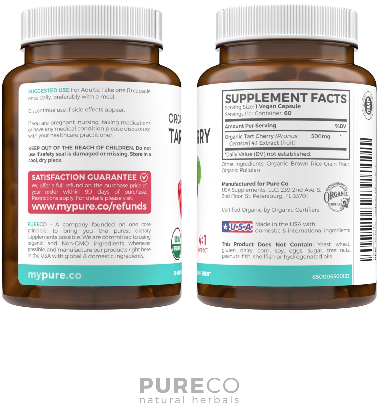 Foto 8 pulgar | Suplemento Pure Co Organic Tarta Cereza 2000 Mg 60 Cápsulas - Venta Internacional.