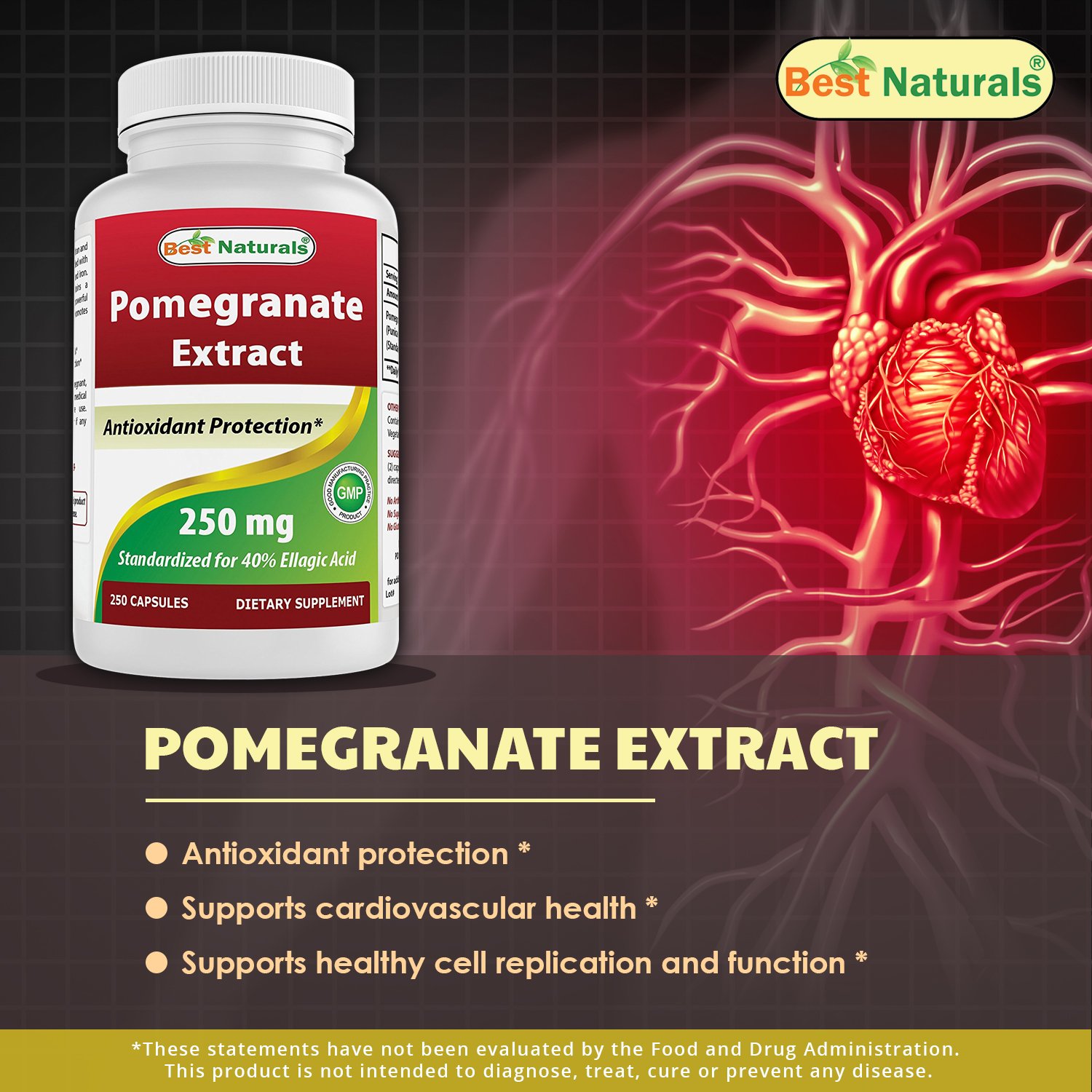 Foto 4 pulgar | Suplemento Best Naturals: Extracto De Granada, 250 Mg, 250 Cápsulas - Venta Internacional.