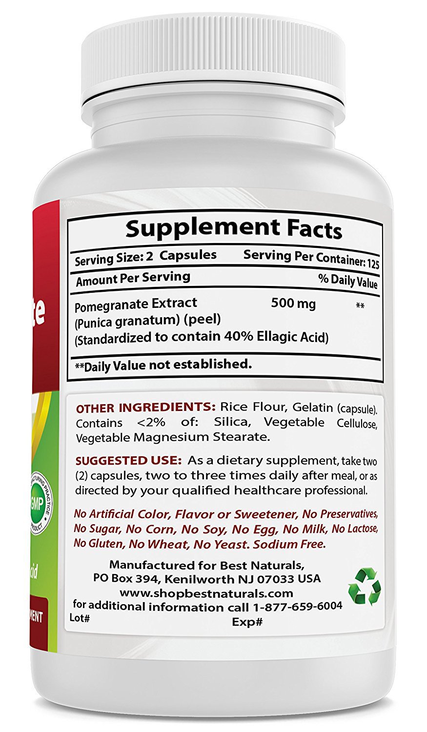 Foto 7 pulgar | Suplemento Best Naturals: Extracto De Granada, 250 Mg, 250 Cápsulas - Venta Internacional.