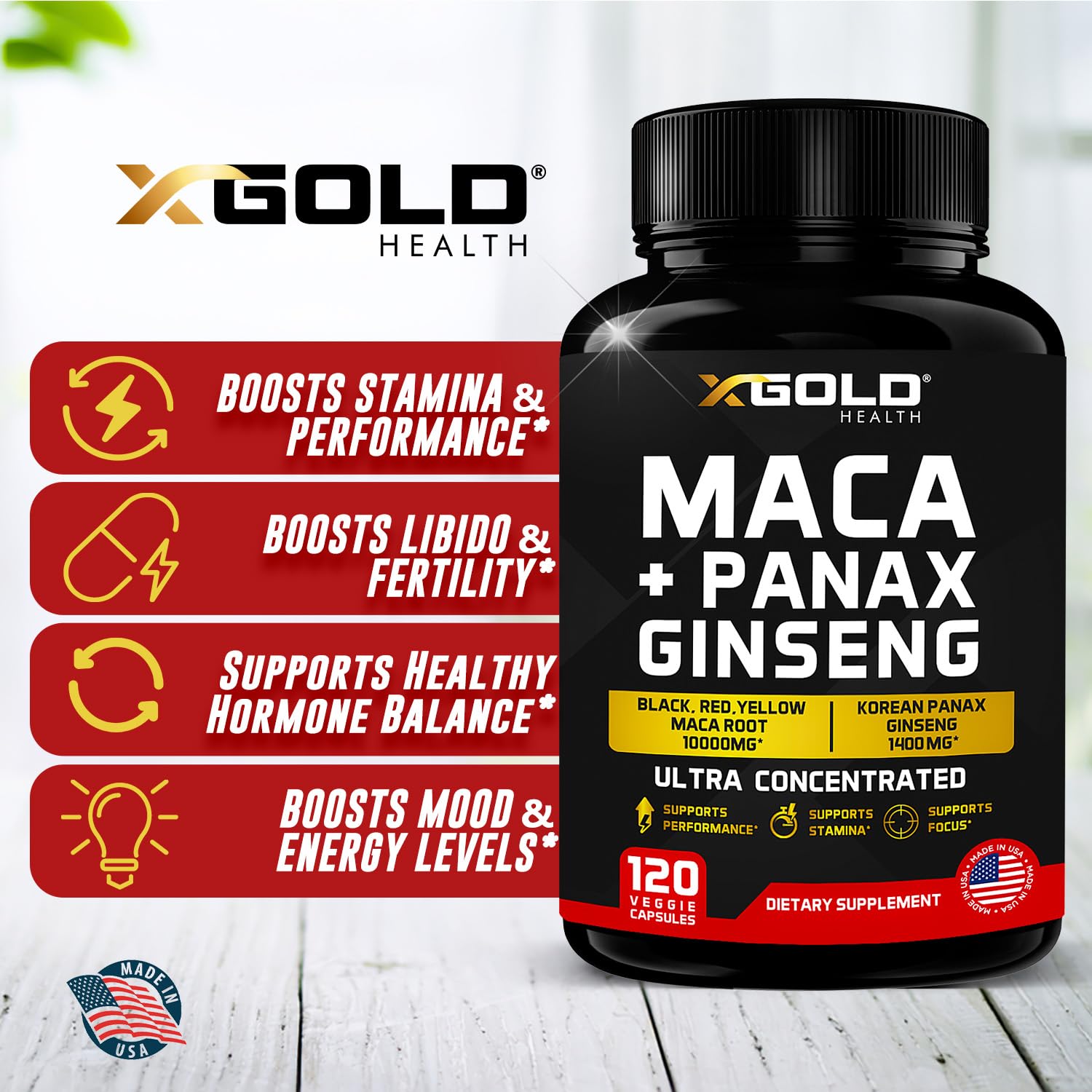 Foto 5 pulgar | Suplemento X Gold Health De Raíz De Maca De 10.000 Mg Más Ginseng Coreano - Venta Internacional.