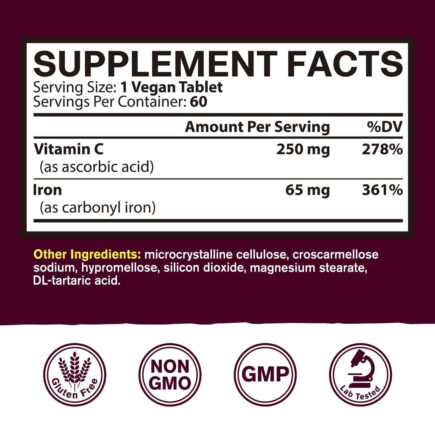 Foto 2 | Suplemento De Hierro Vitacook Vitacook De Alta Potencia 65 Mg 60 Tabletas - Venta Internacional.