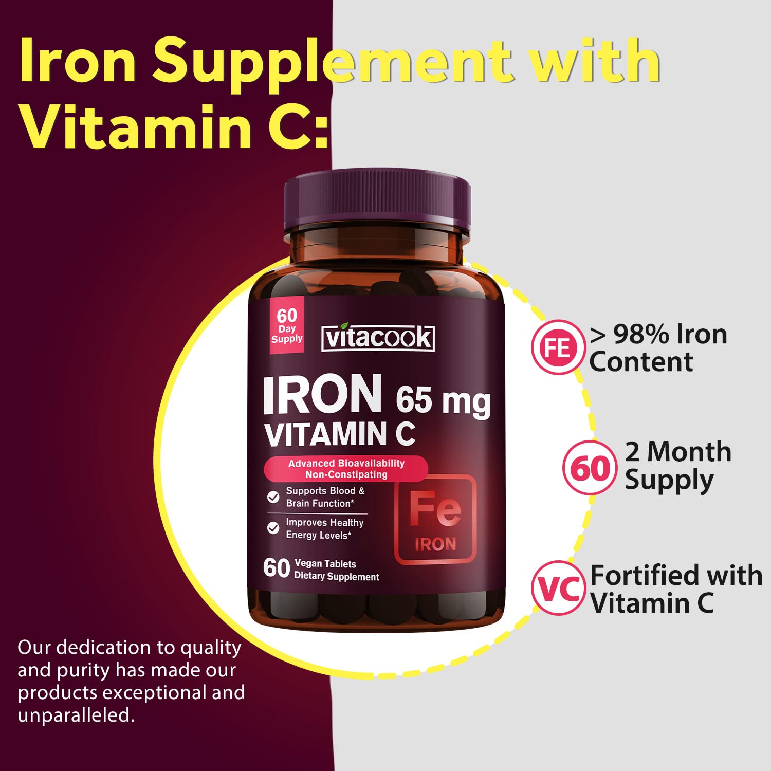 Foto 7 | Suplemento De Hierro Vitacook Vitacook De Alta Potencia 65 Mg 60 Tabletas - Venta Internacional.