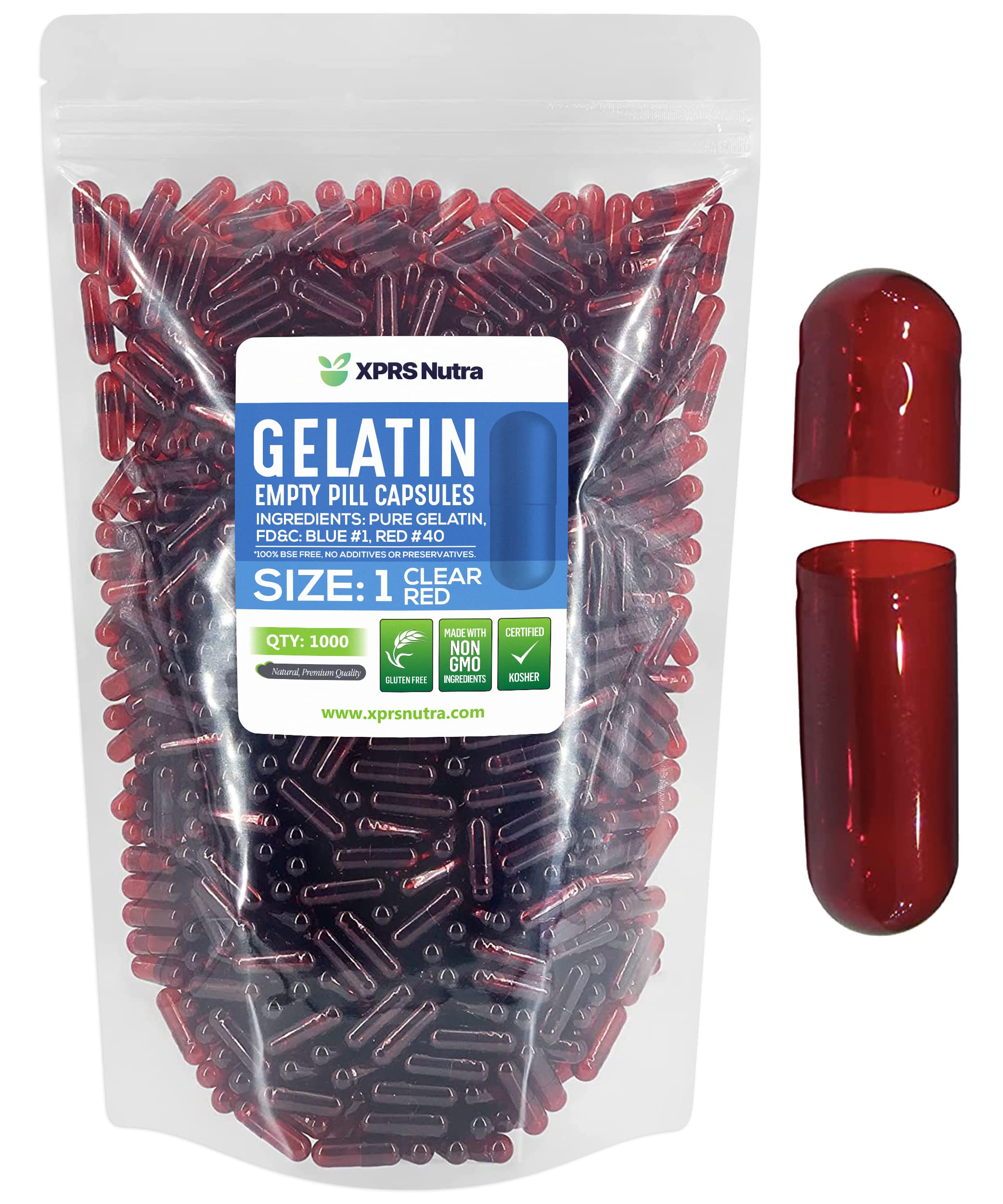 Foto 2 pulgar | Cápsulas De Gelatina Vacías Xprs Nutra Tamaño 1, Color Rojo Transparente (1000 Unidades) - Venta Internacional.