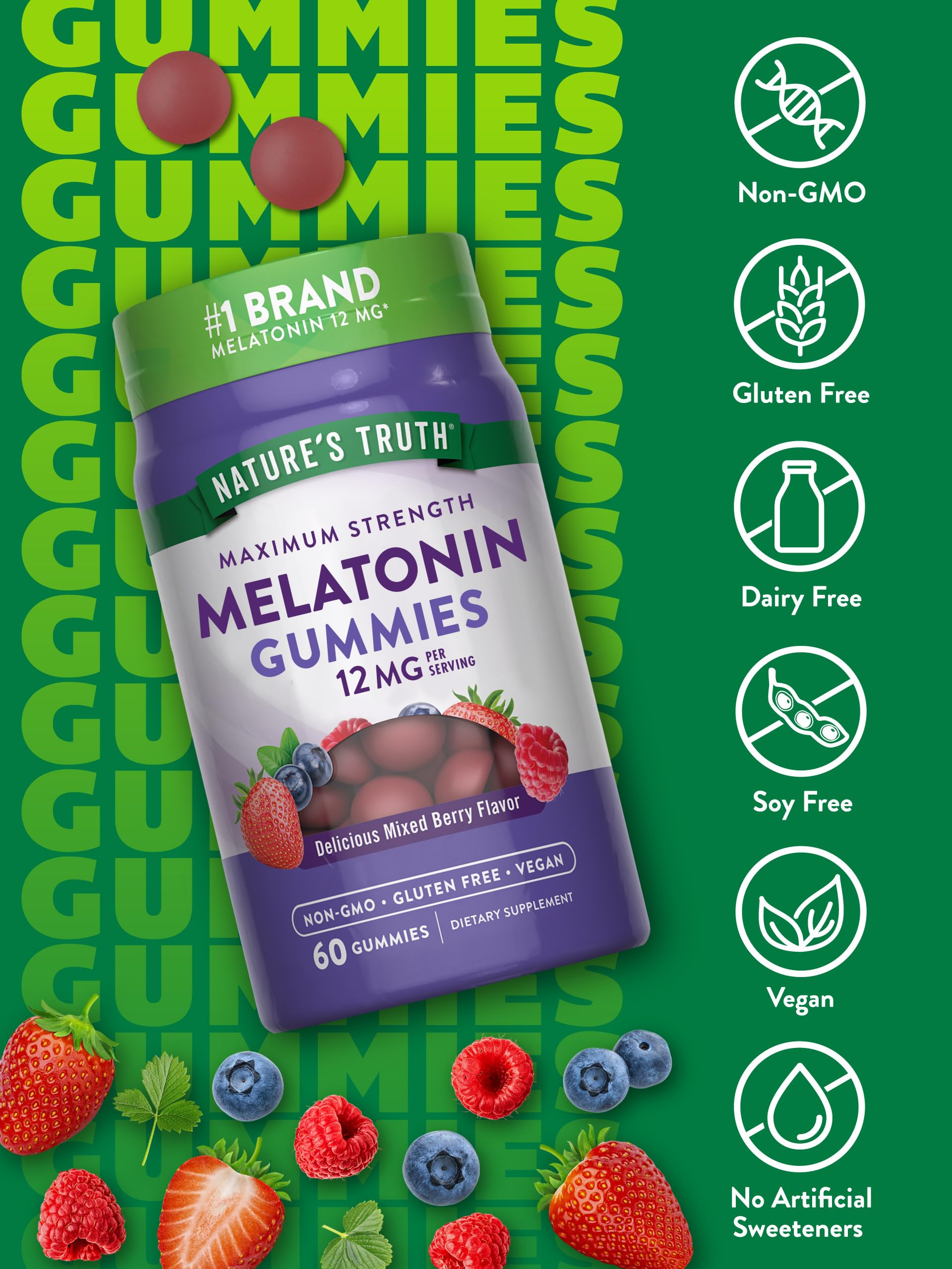 Foto 4 pulgar | Suplemento De Gomitas De Melatonina Nature's Truth, 12 Mg, Mezcla De Bayas - Venta Internacional.