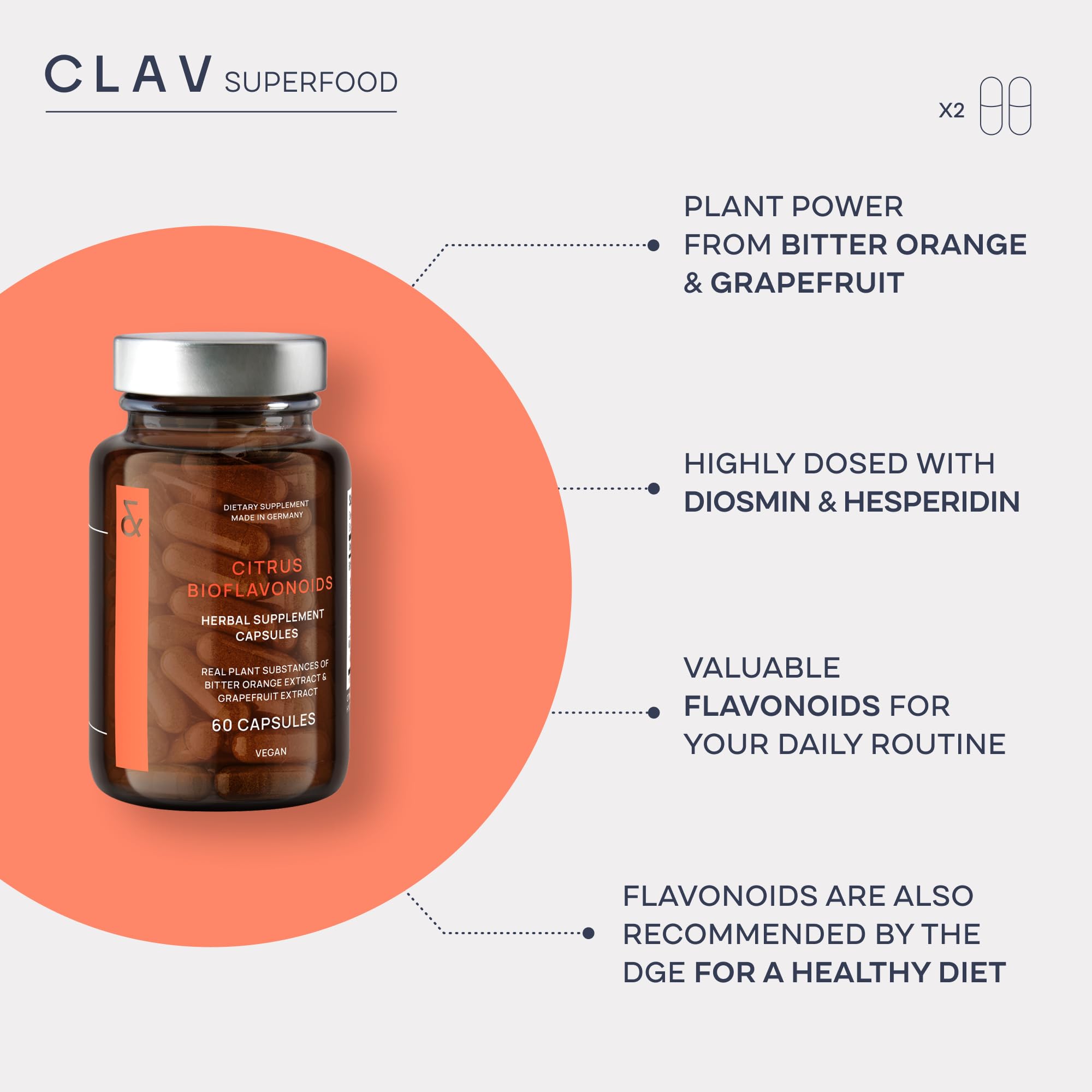 Foto 3 | Suplementos Clav Citrus Bioflavonoides 60 Cápsulas Veganas - Venta Internacional.