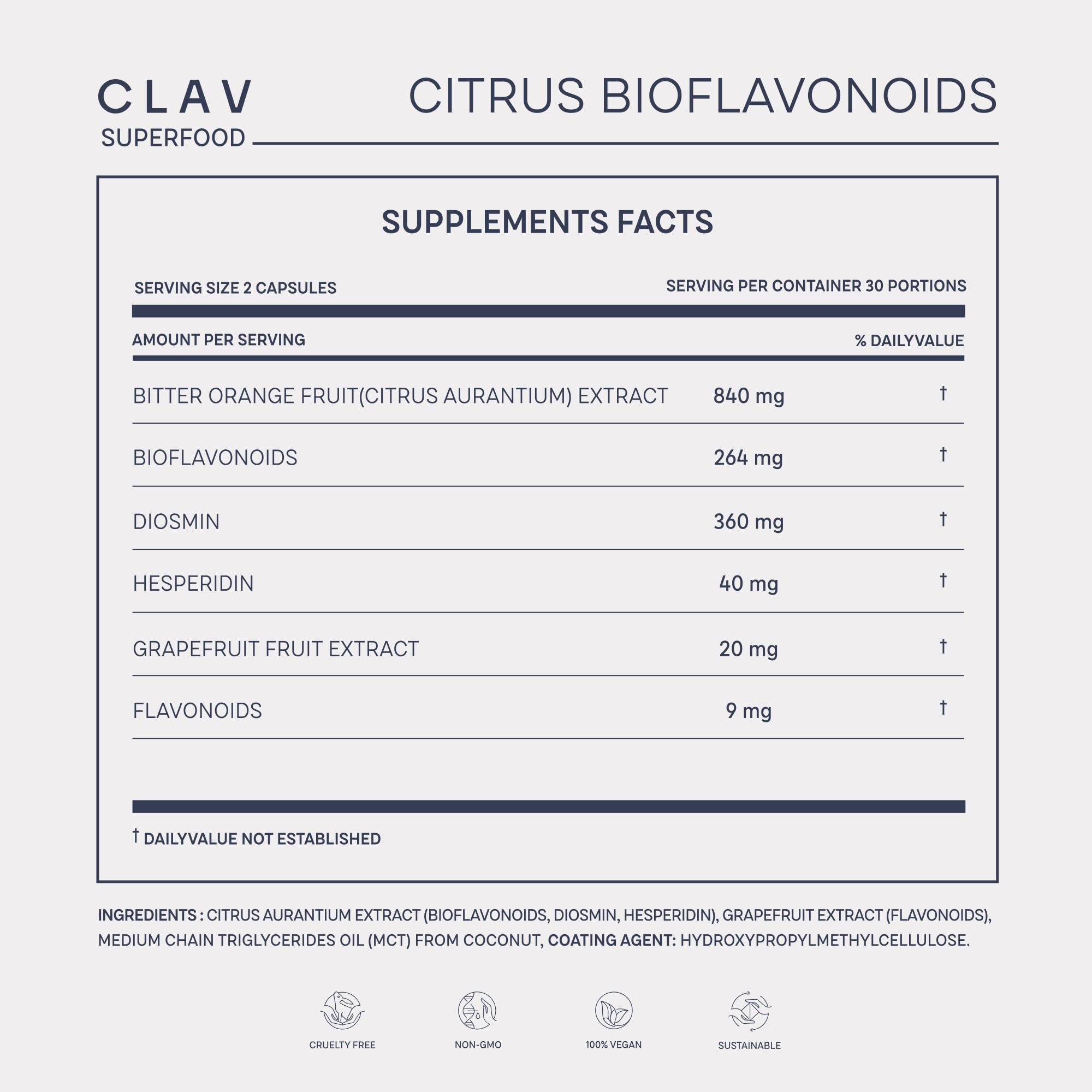 Foto 7 pulgar | Suplementos Clav Citrus Bioflavonoides 60 Cápsulas Veganas - Venta Internacional.