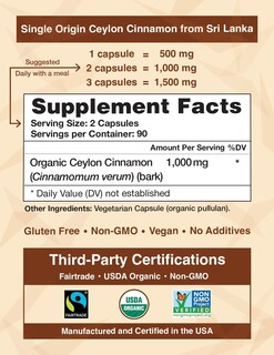 Foto 2 | Suplemento Ceylon Cinnamon Shop Organic 180 Cápsulas - Venta Internacional.