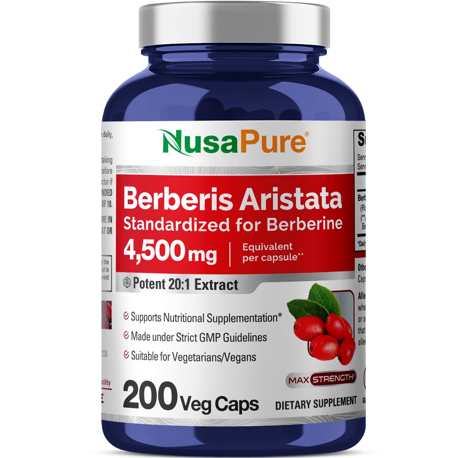 Foto 2 pulgar | Suplemento Nusapure Berberine Hci 4500 Mg 200 Cápsulas - Venta Internacional.