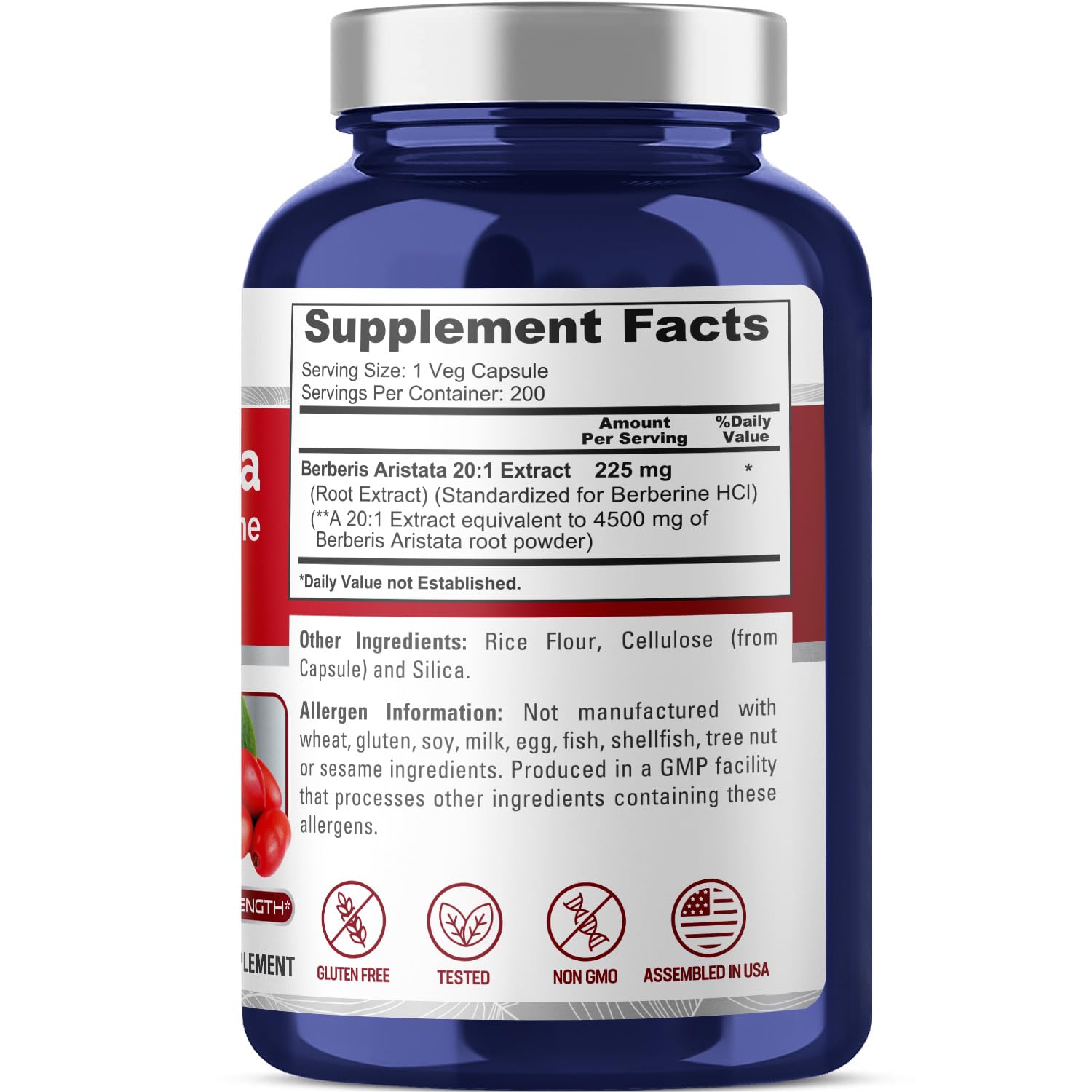 Foto 3 pulgar | Suplemento Nusapure Berberine Hci 4500 Mg 200 Cápsulas - Venta Internacional.