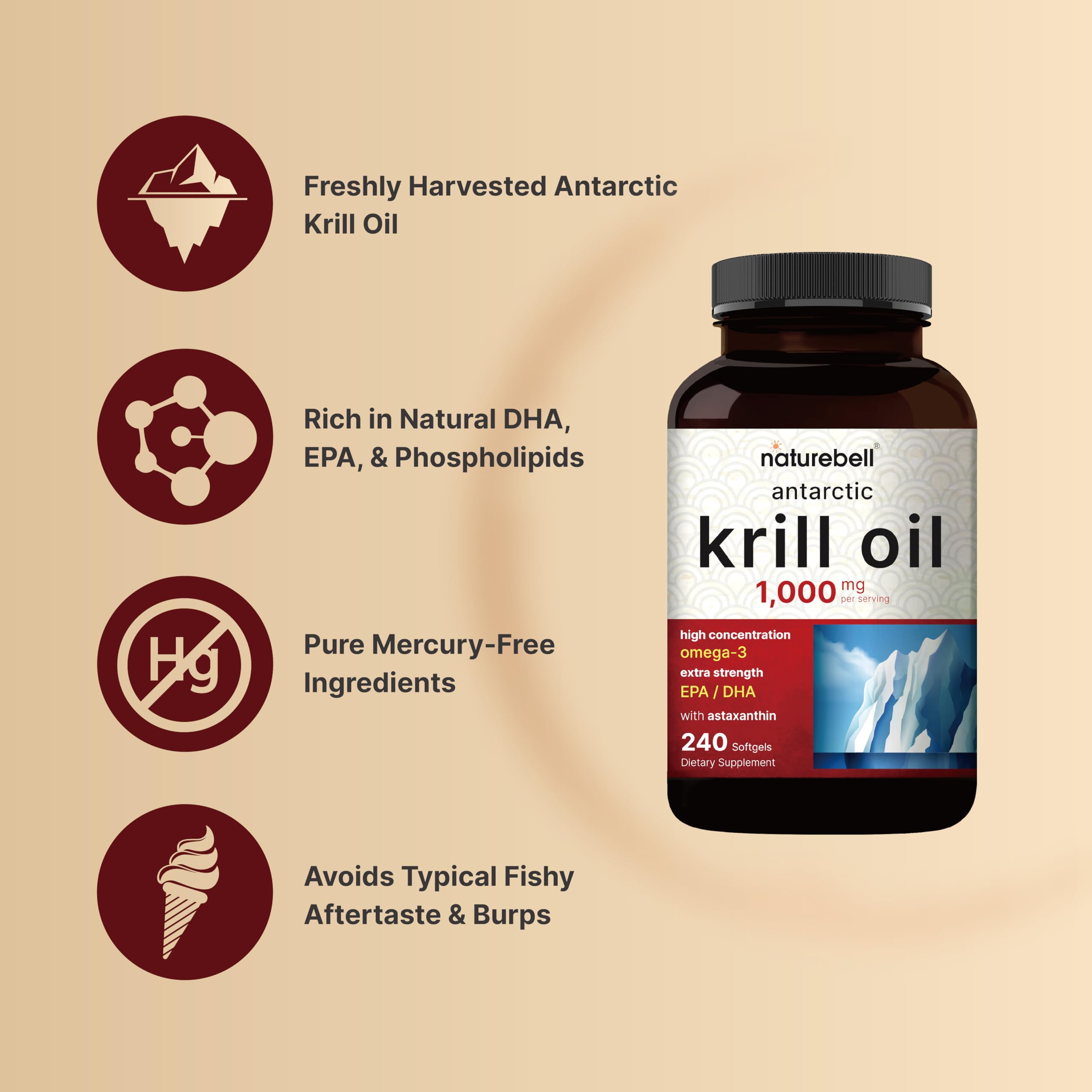 Foto 4 pulgar | Suplemento De Aceite De Krill Antártico Naturebell 1000 Mg 240 Cápsulas Blandas - Venta Internacional.