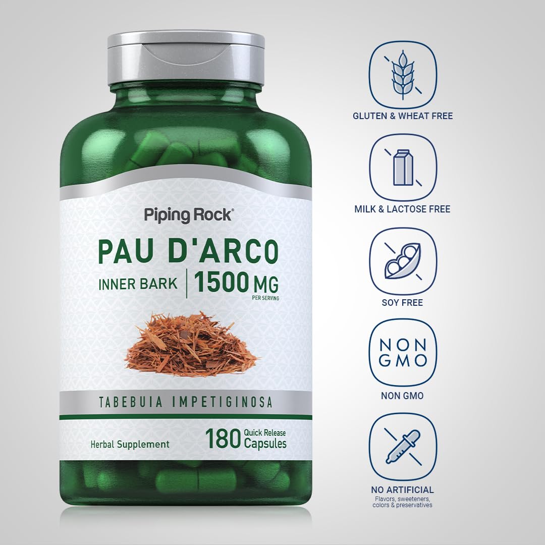 Foto 4 pulgar | Suplemento Piping Rock Pau D'arco 1500 Mg 180 Cápsulas - Venta Internacional.