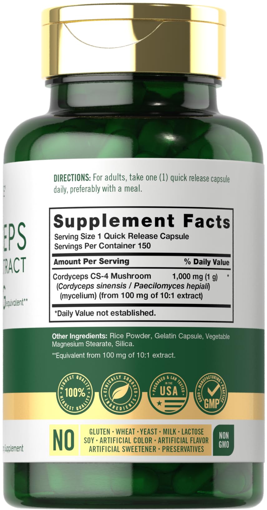 Foto 3 pulgar | Suplemento De Extracto De Hongos Carlyle Cordyceps 1000 Mg 150 Cápsulas - Venta Internacional.