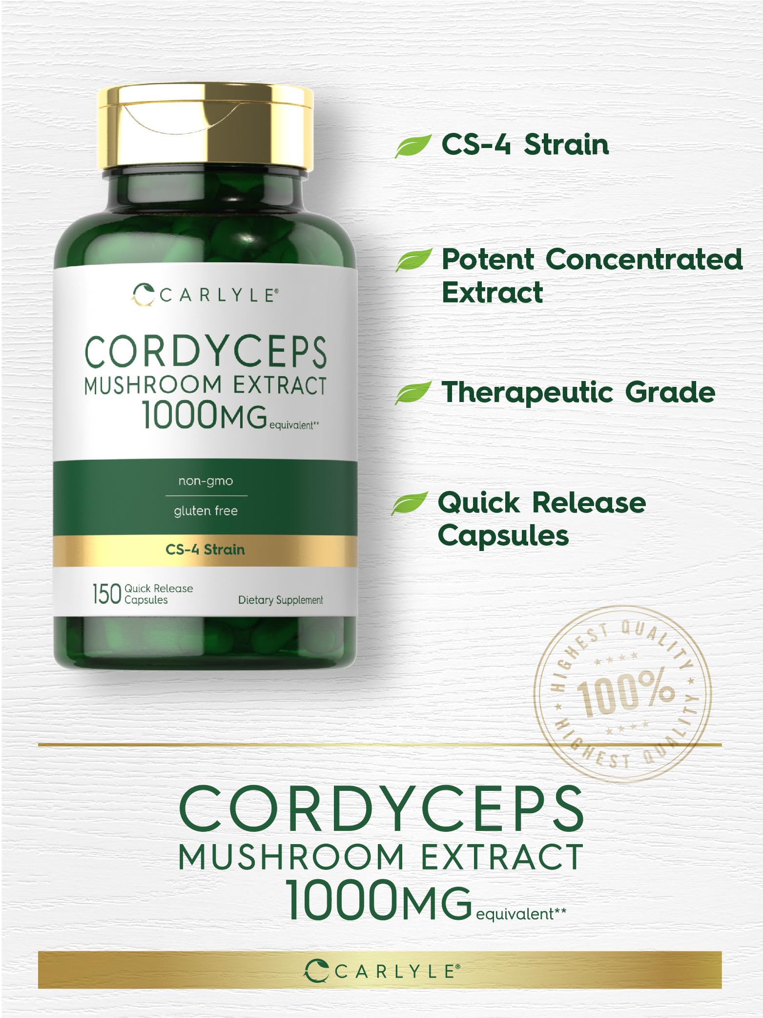 Foto 5 pulgar | Suplemento De Extracto De Hongos Carlyle Cordyceps 1000 Mg 150 Cápsulas - Venta Internacional.