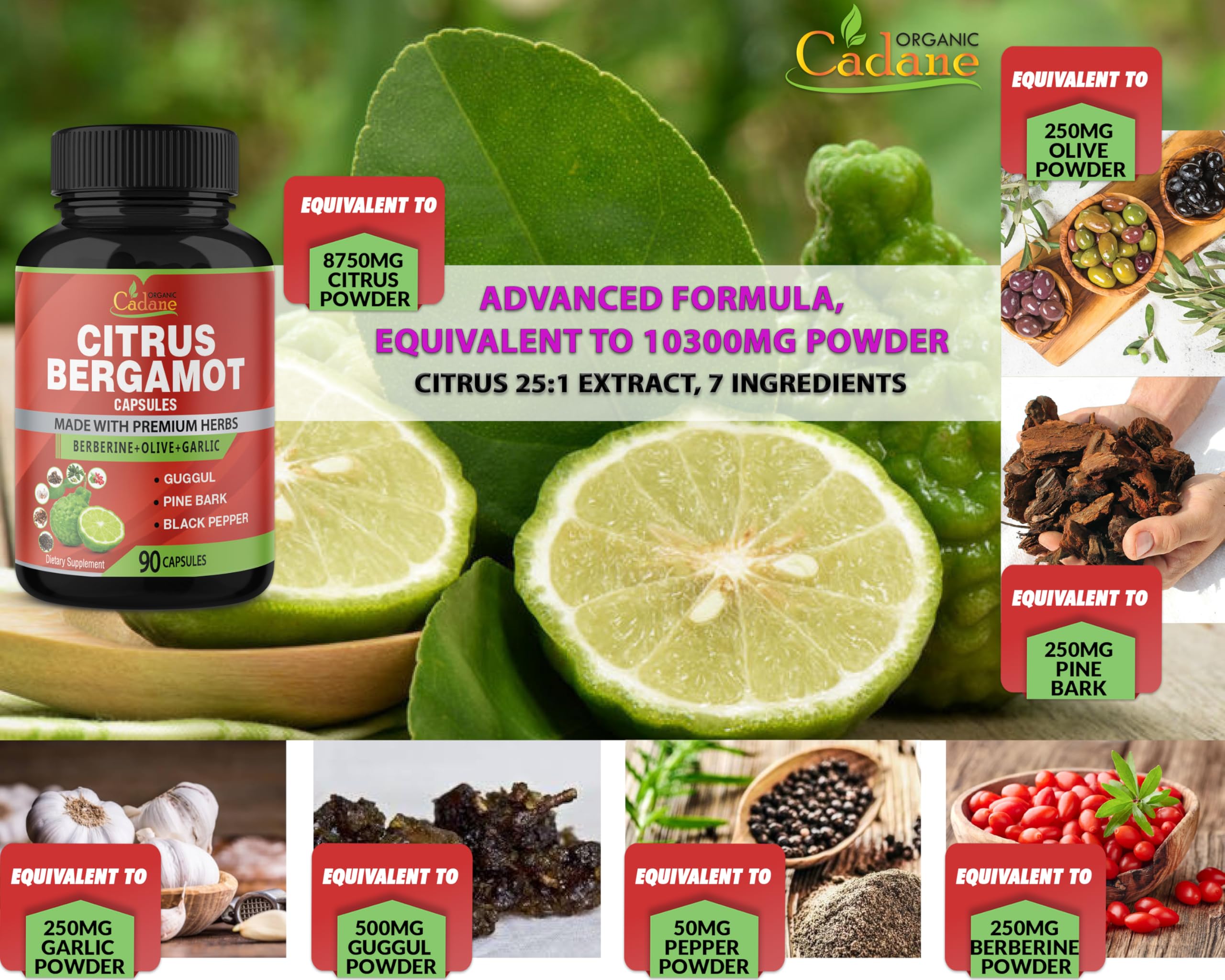 Foto 3 pulgar | Suplemento Orgánico Cadane Citrus Bergamota 10300 Mg 90 Cápsulas - Venta Internacional.