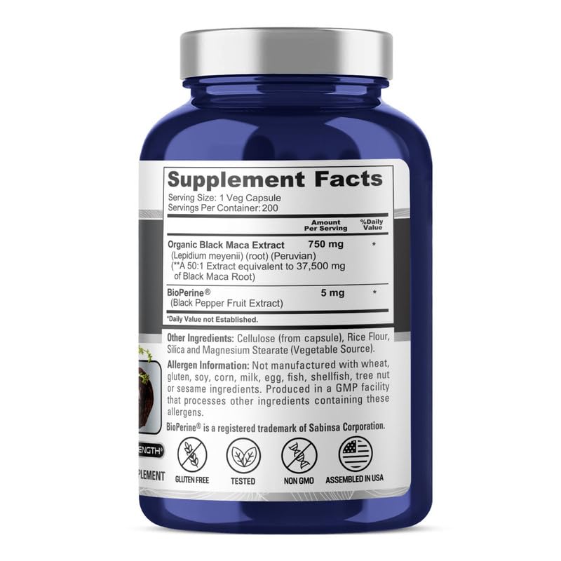 Foto 3 pulgar | Suplemento De Raíz De Maca Negra Nusapure 37.500 Mg 200 Cápsulas - Venta Internacional.
