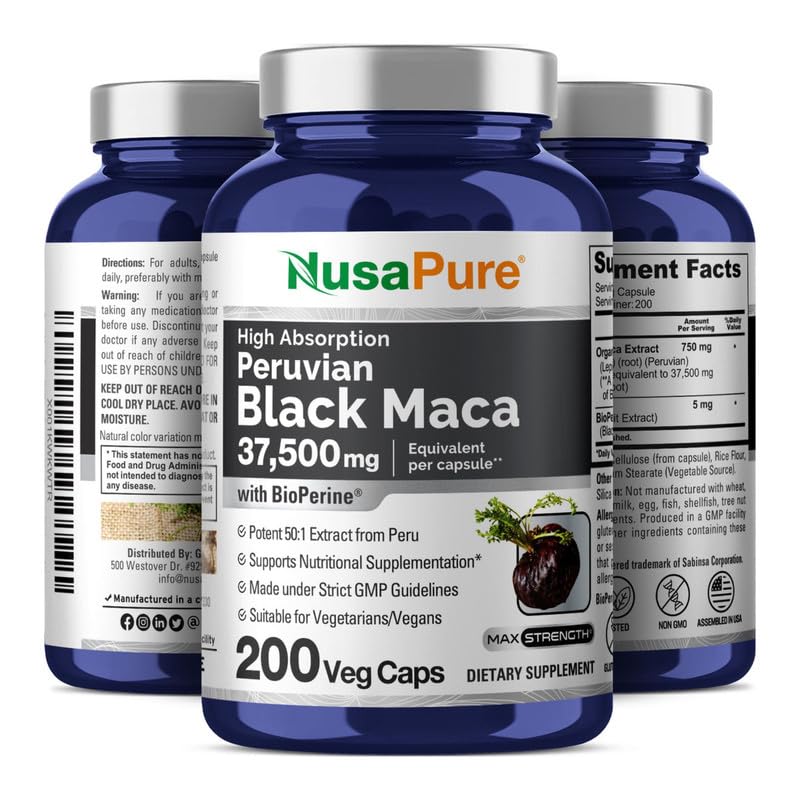 Foto 4 pulgar | Suplemento De Raíz De Maca Negra Nusapure 37.500 Mg 200 Cápsulas - Venta Internacional.