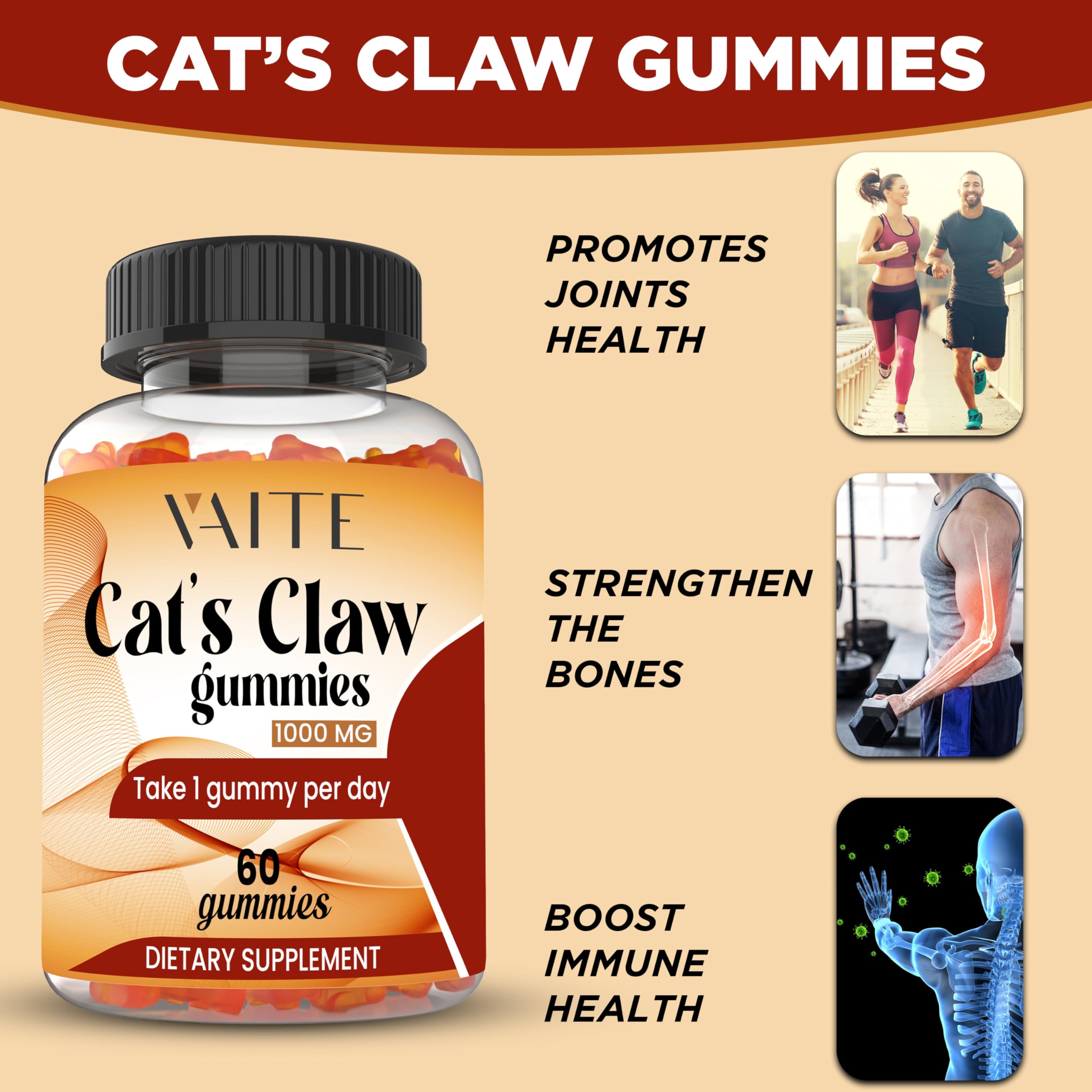 Foto 3 pulgar | Suplemento Vaite Cats Claw, 1000 Mg, Gomitas Veganas, 60 Unidades - Venta Internacional.