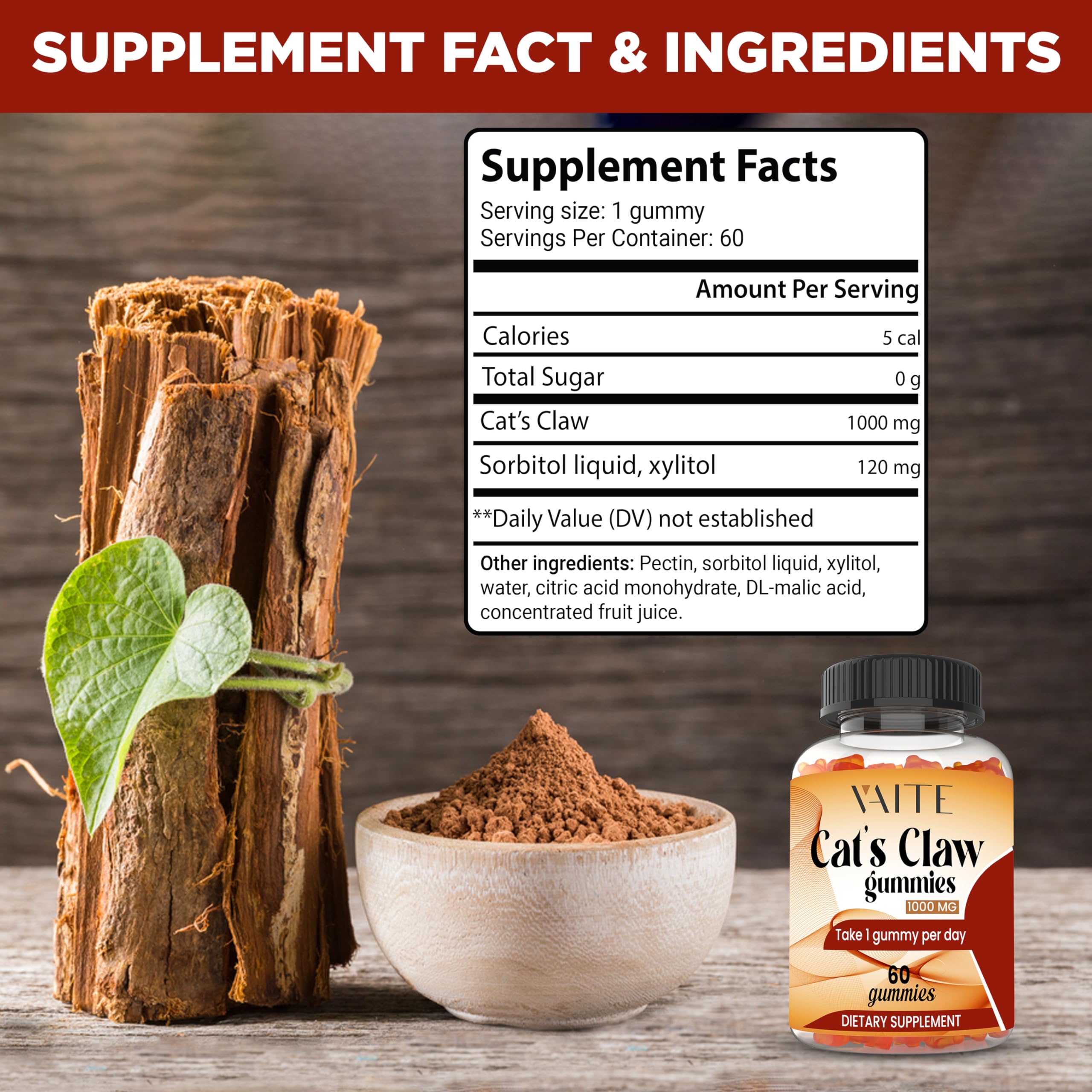 Foto 4 pulgar | Suplemento Vaite Cats Claw, 1000 Mg, Gomitas Veganas, 60 Unidades - Venta Internacional.