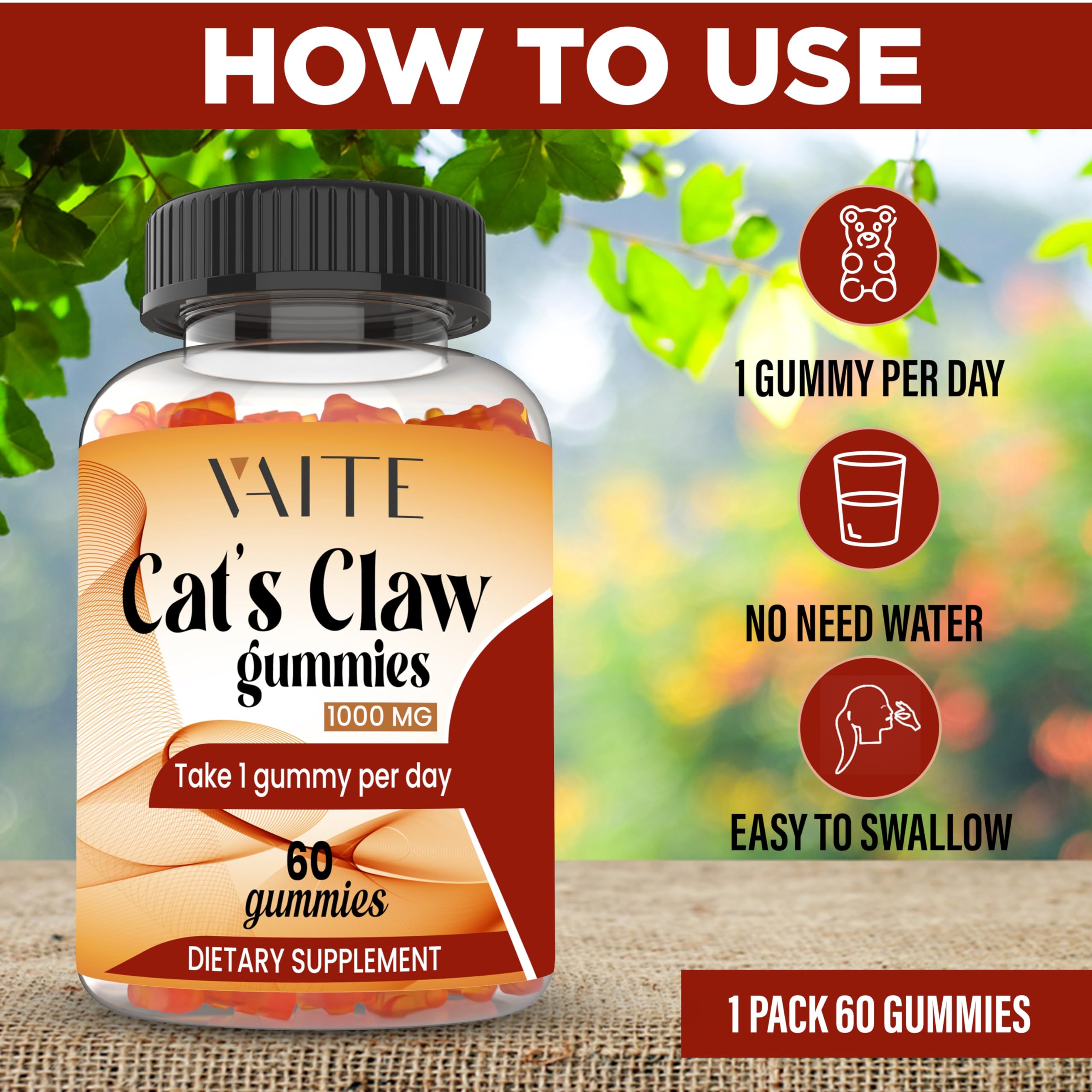 Foto 5 pulgar | Suplemento Vaite Cats Claw, 1000 Mg, Gomitas Veganas, 60 Unidades - Venta Internacional.
