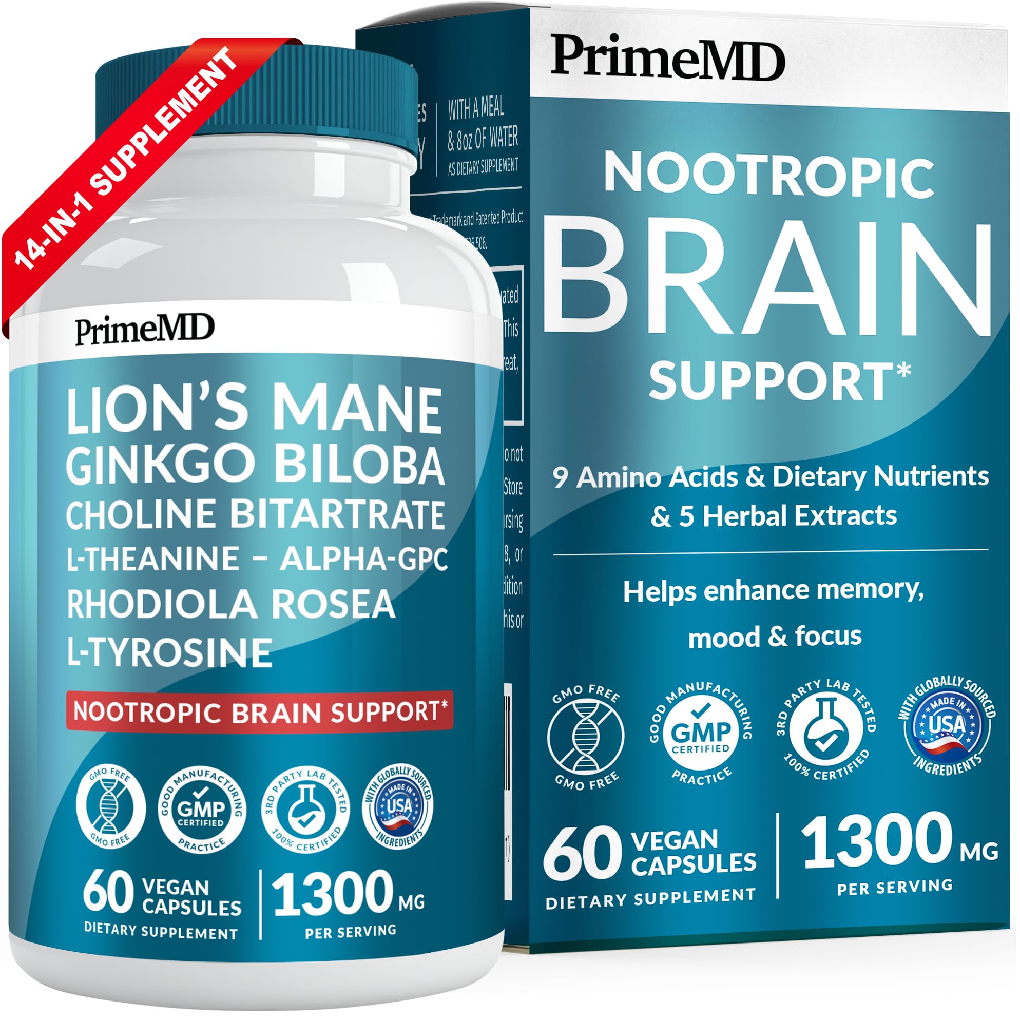 Foto 2 pulgar | Suplemento Primemd Lions Mane 14 En 1 Con Ginkgo Biloba 1300 Mg - Venta Internacional.