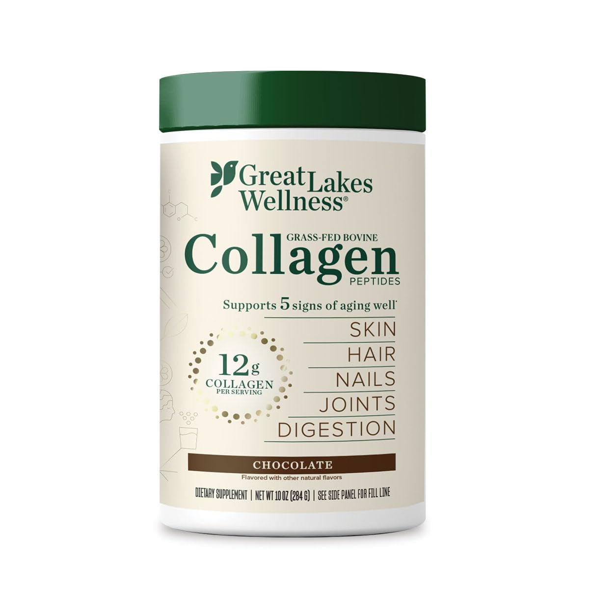 Péptidos De Colágeno En Polvo Great Lakes Wellness Chocolate, 300 Ml - Venta Internacional.