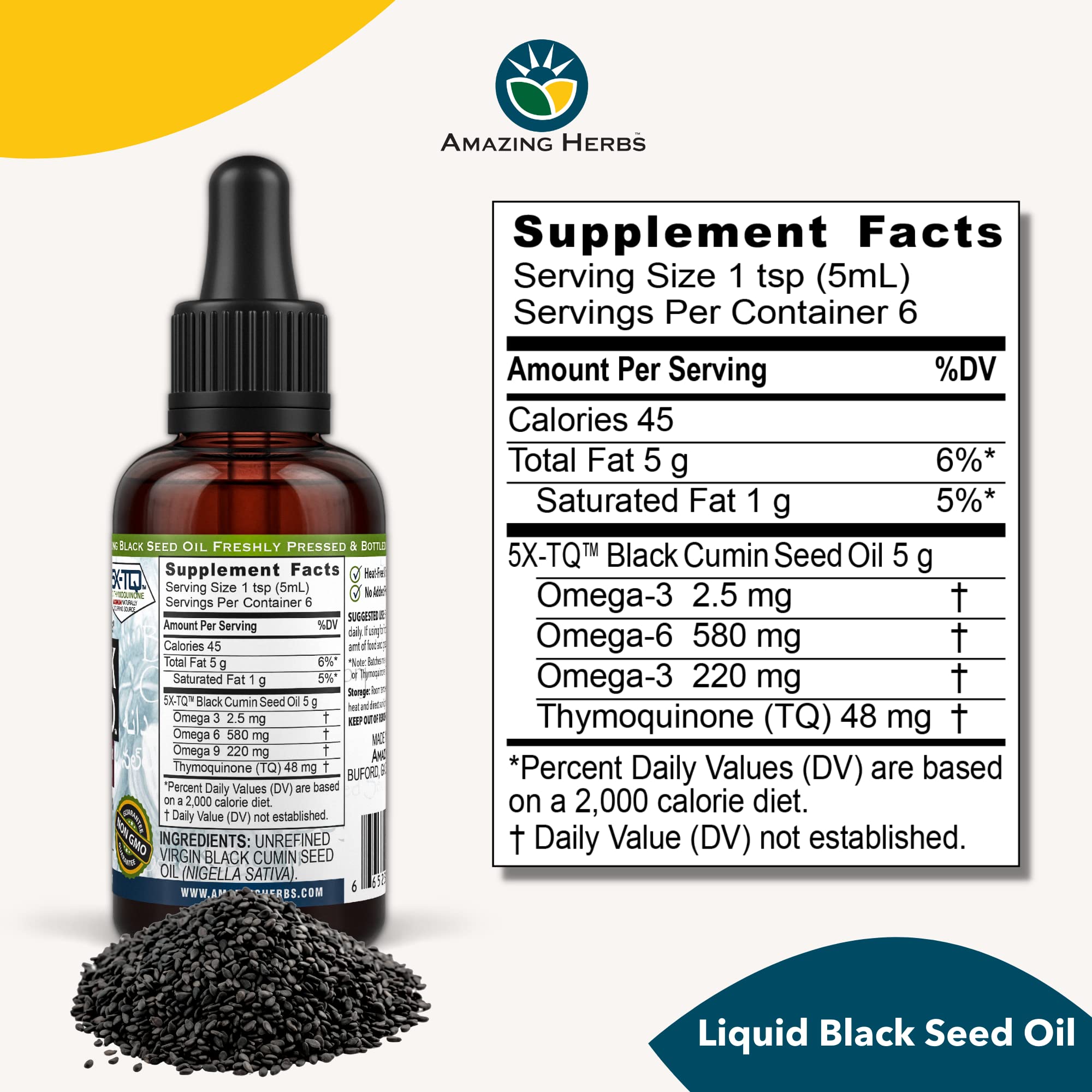 Foto 5 pulgar | Aceite De Semillas Negras Amazing Herbs Premium, 30 Ml, Prensado En Frío - Venta Internacional.