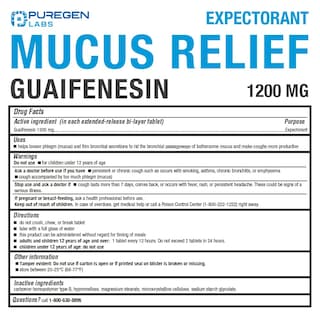 Foto 3 | Mucus Relief Puregen Labs, Guaifenesina, 1200 Mg, Liberación En 12 Horas - Venta Internacional.