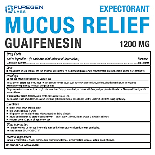 Foto 5 pulgar | Mucus Relief Puregen Labs, Guaifenesina, 1200 Mg, Liberación En 12 Horas - Venta Internacional.