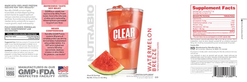 Foto 4 pulgar | Proteína De Suero Aislada Nutrabio Clear Wpi-90 20 G De Proteína - Venta Internacional.