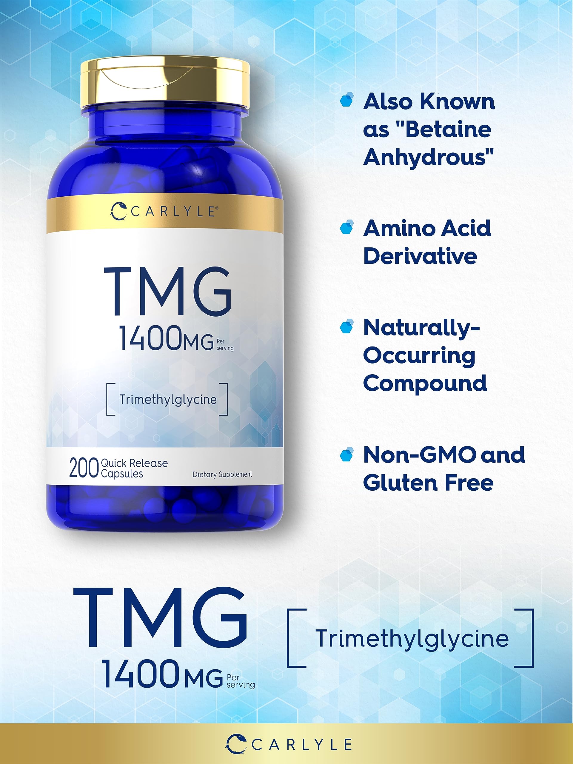 Foto 3 | Suplemento Carlyle Tmg 1400 Mg | 200 Cápsulas De Trimetilglicina - Venta Internacional.