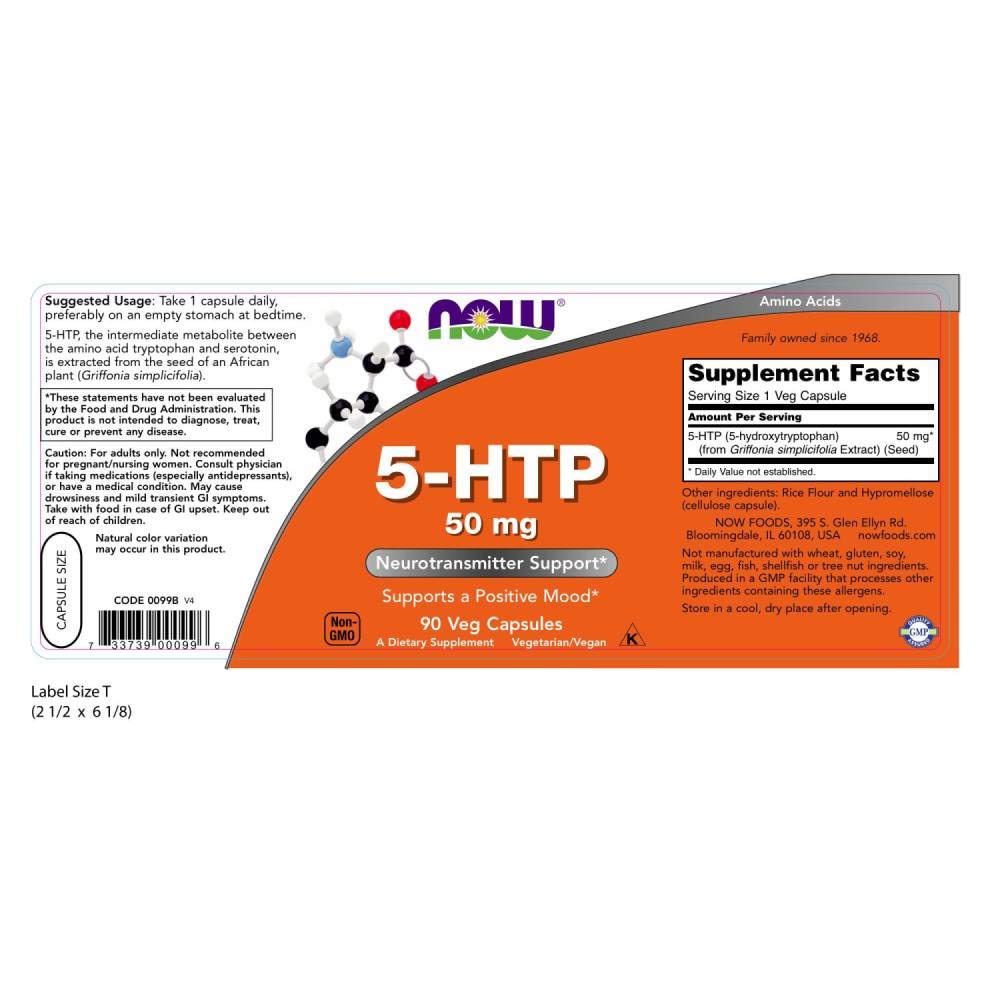Foto 3 pulgar | Suplemento Now Foods 5-htp (5-hidroxitriptófano) 50 Mg 90 Cápsulas - Venta Internacional.